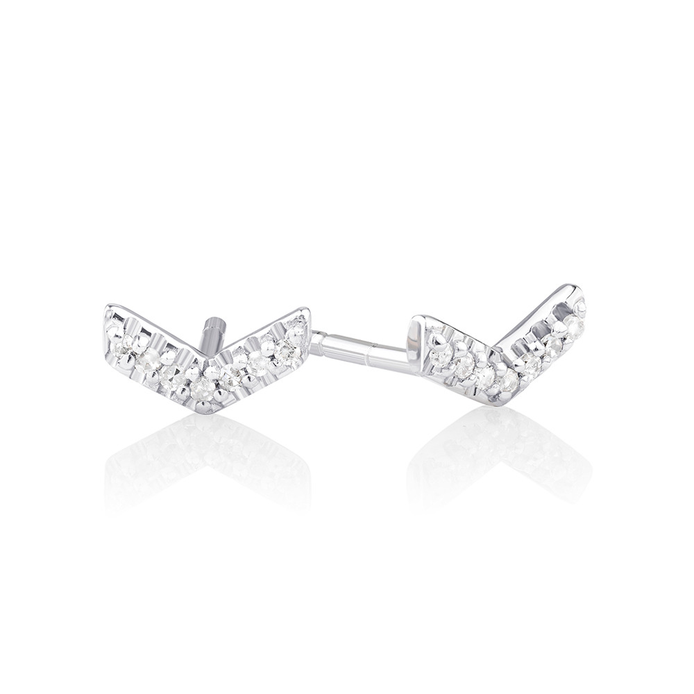 Sterling Silver Diamond Arrow Heart Stud Earrings - BrandAlley