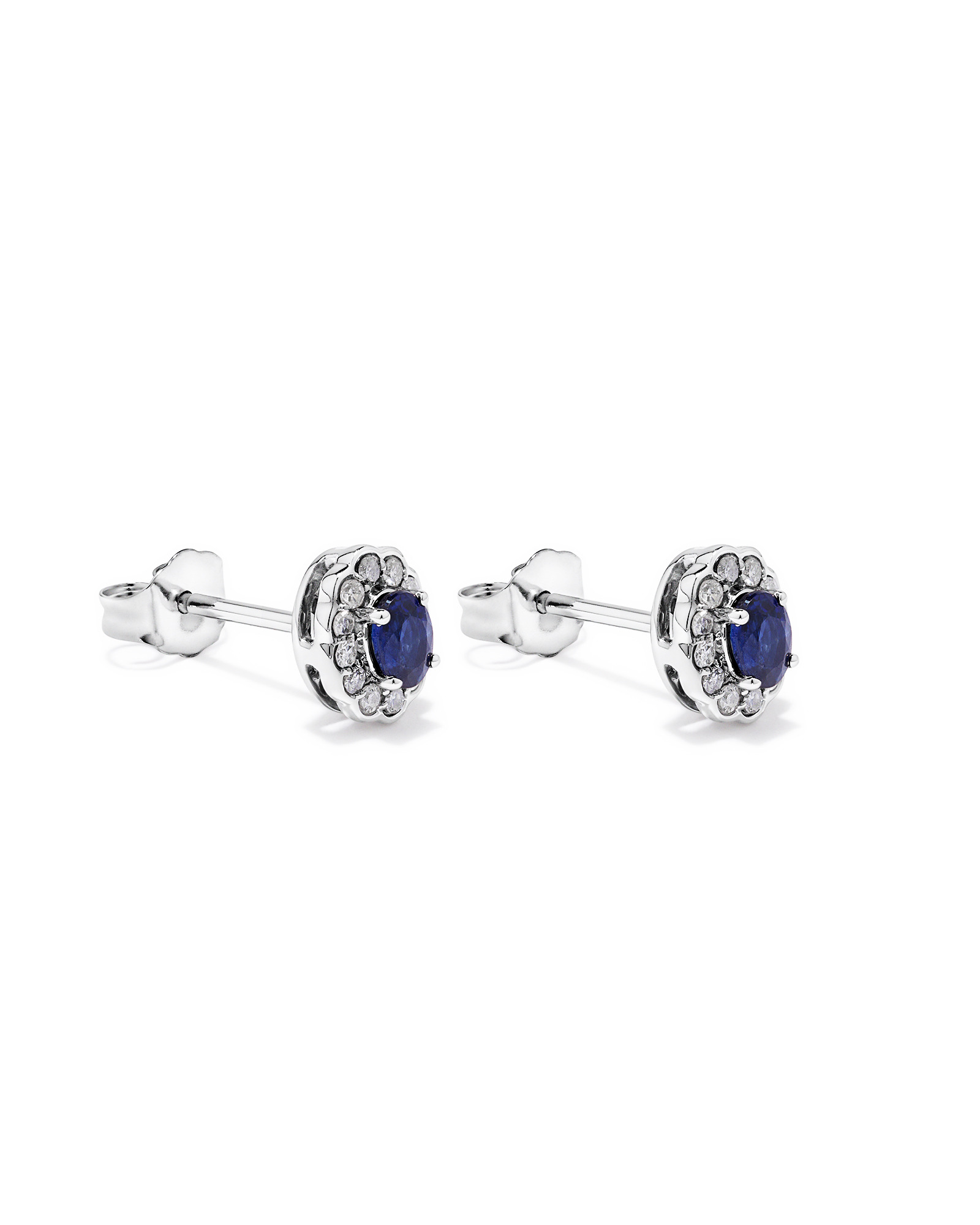Australian Sapphire & 0.12 Carat TW Diamond Stud Halo Earrings in 10kt Gold
