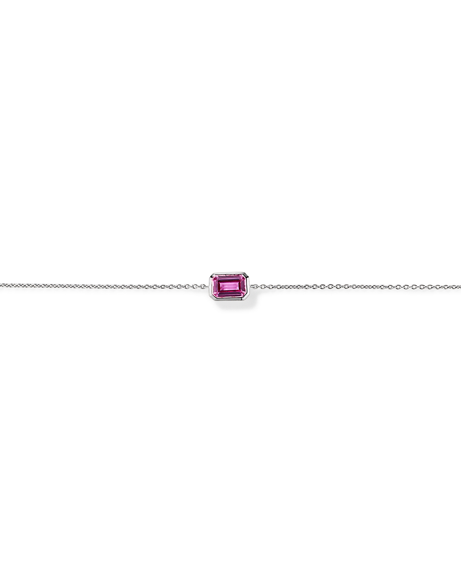 Emerald Cut Pink Created Sapphire Bezel Bracelet in 10kt Gold
