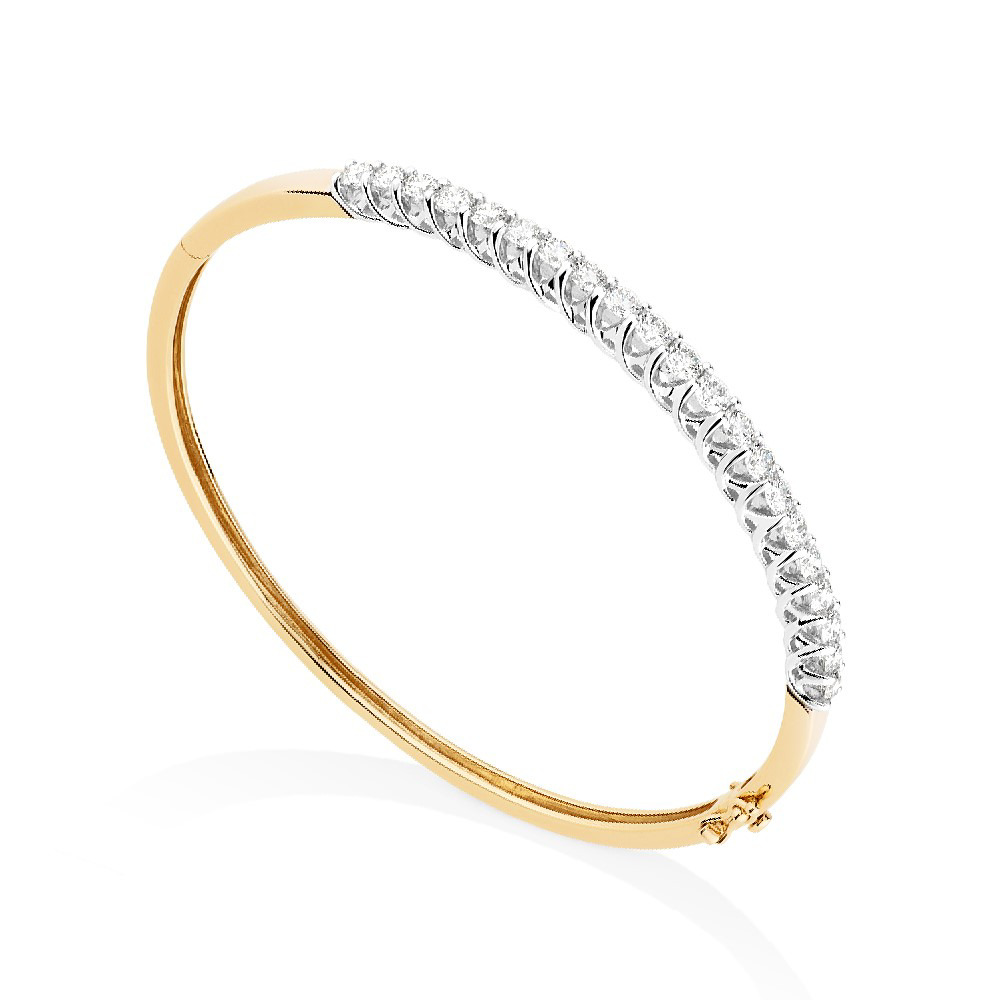 Bracelet jonc à charnière en or blanc et jaune 14 K avec diamants totalisant 2 ct