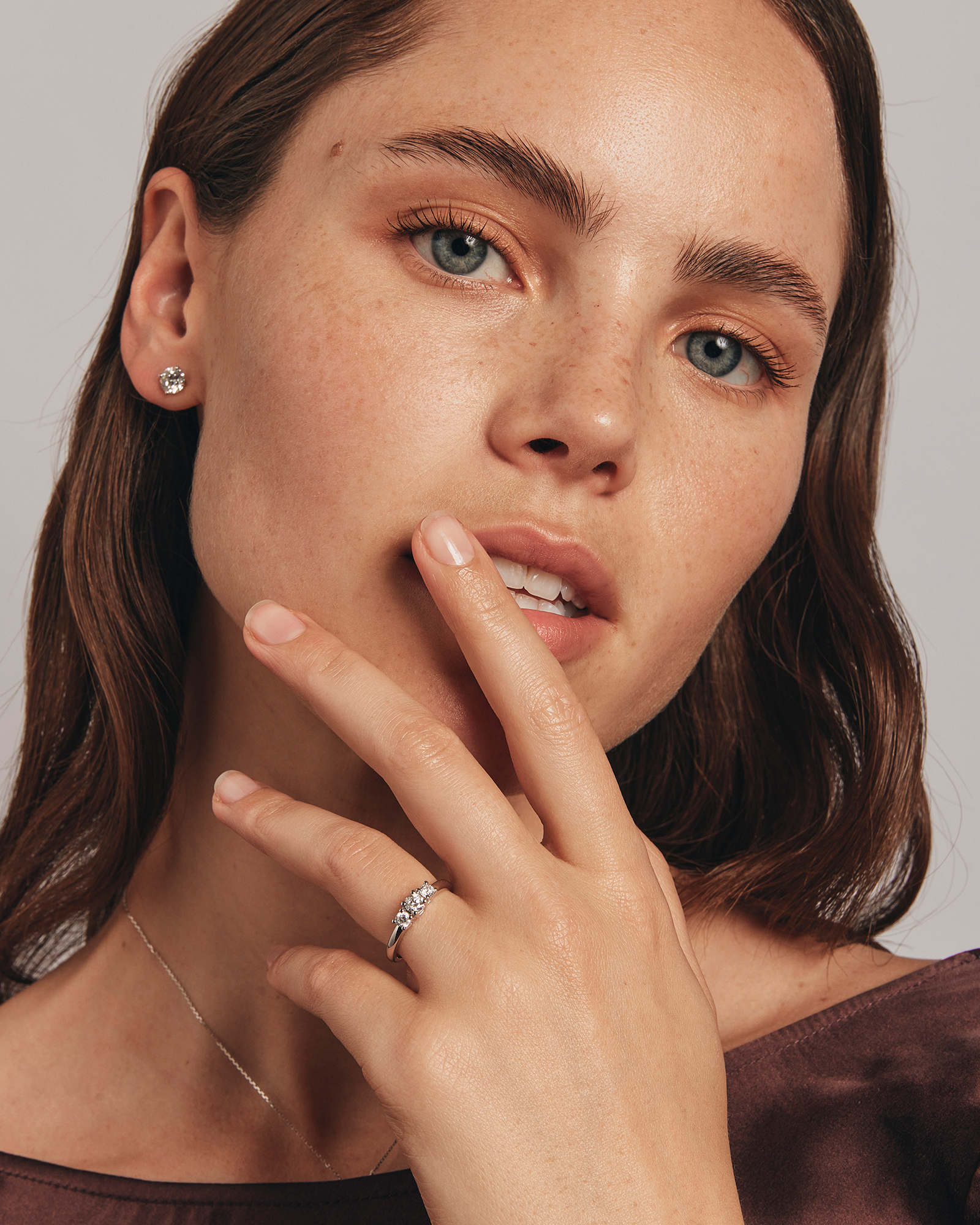 Bague de fiançailles à trois pierres en diamant taille brillant rond de 0,50 carat en or blanc 14 carats