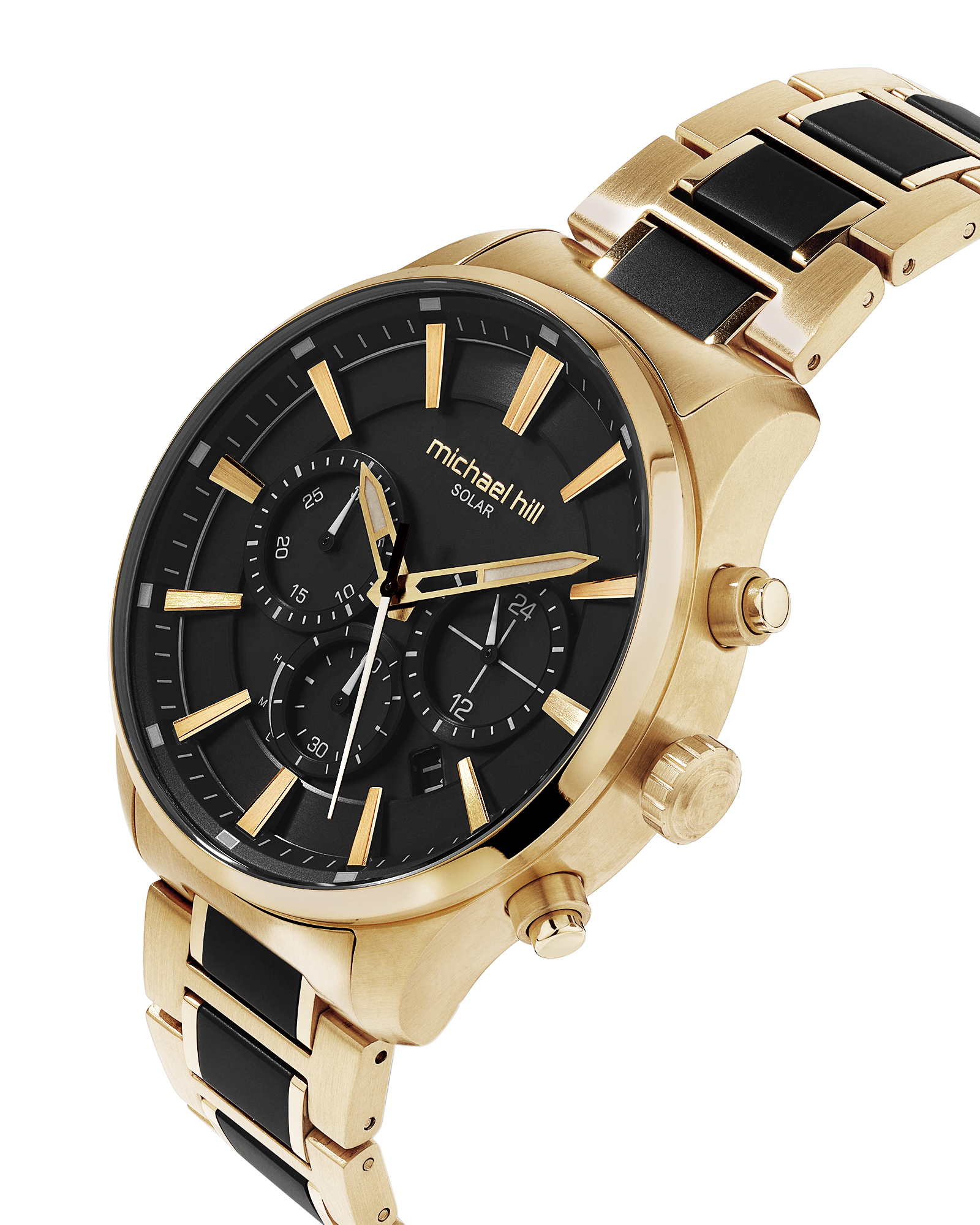Solar Powered Men's Watch with Gold and Black Tone in Stainless Steel