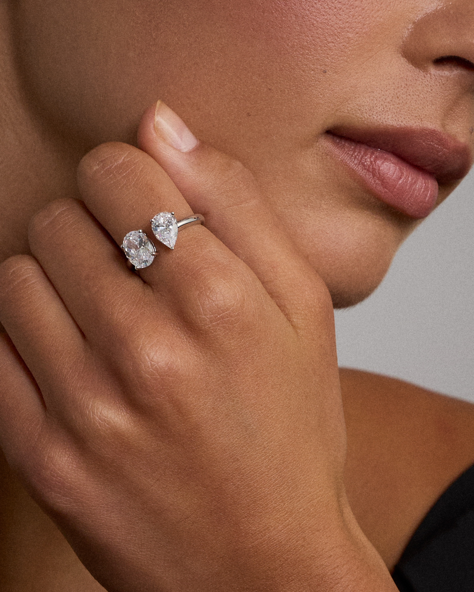 Pear and Oval Shape Cubic Zirconia Toi Et Moi Ring in Sterling Silver