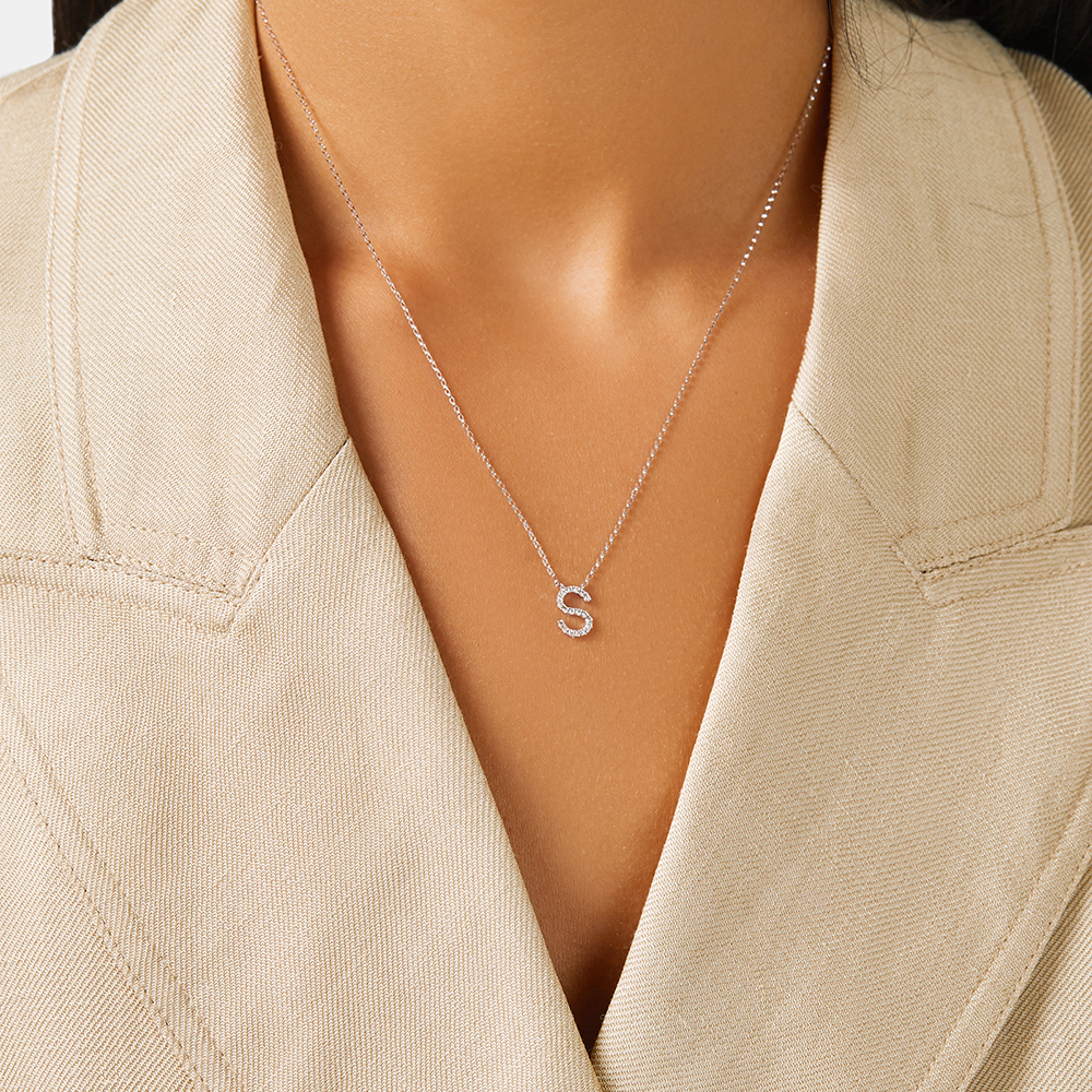 S' Initial necklace with 0.10 Carat TW of Diamonds in 10kt White Gold