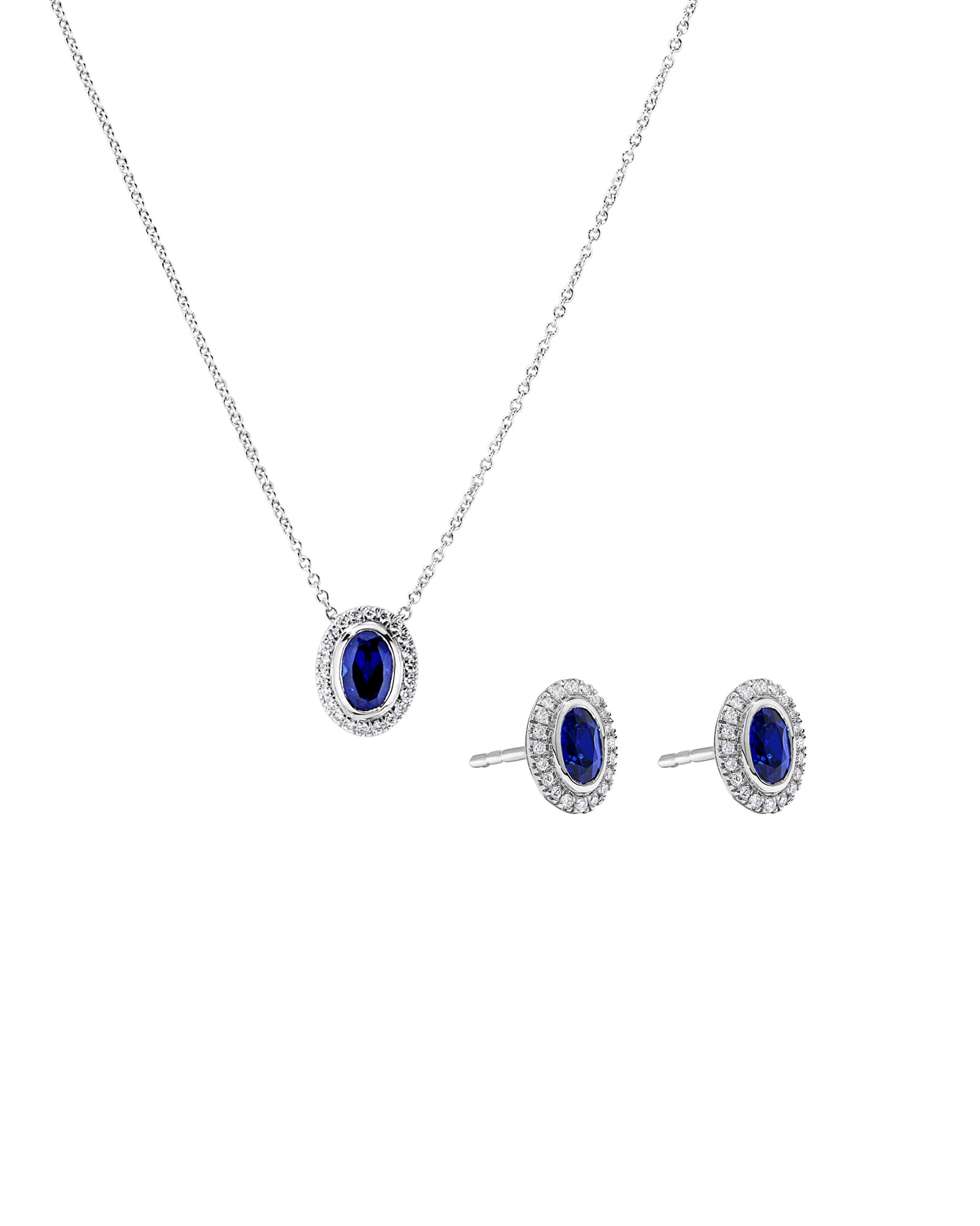 Created Sapphire & 0.14TW Laboratory-Grown Diamonds Halo Gift Set in Sterling Silver