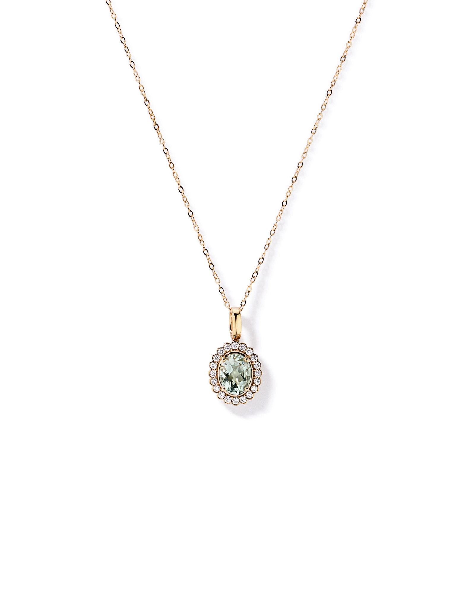Améthyste verte & 0,20TW de pendentif halo en diamant avec chaîne en or jaune 10 carats