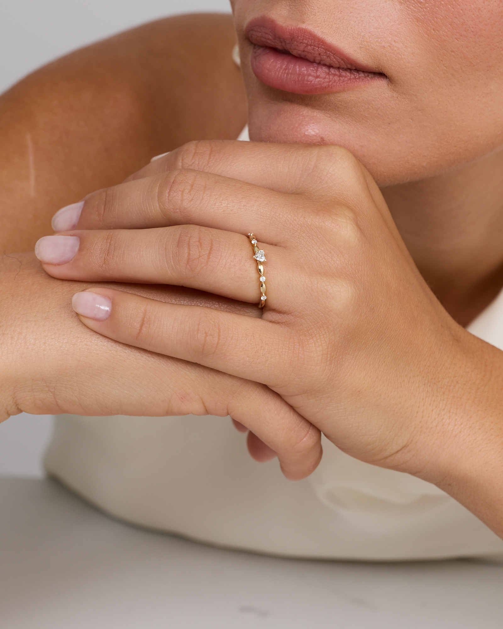 0.15 Carat TW Heart and Round Brilliant Laboratory-Grown Diamond Promise Ring 10kt Gold