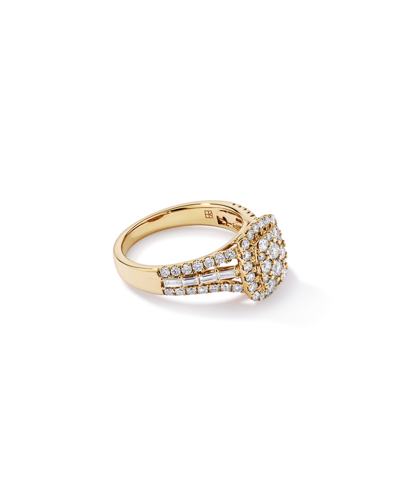 1.25 Carat TW Round Brilliant and Baguette Cluster Diamond Ring in 14kt Yellow Gold