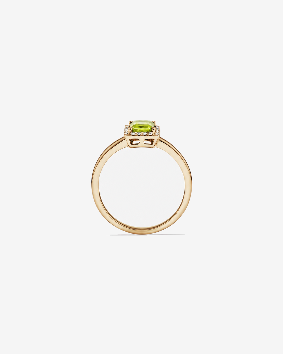 Emerald Cut Peridot and Diamond Halo Ring 10kt Yellow Gold