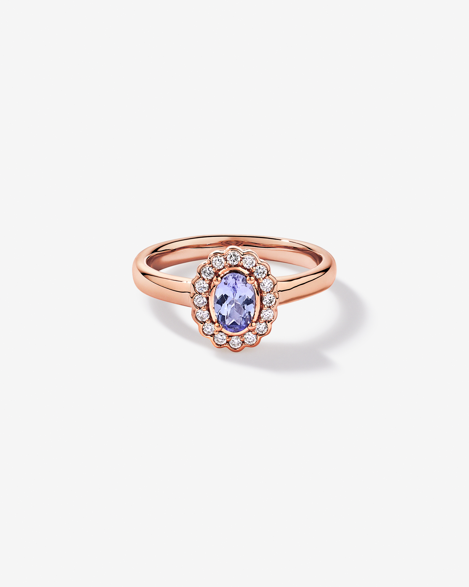 Tanzanite & 0.15TW of Diamond Halo Ring 10kt Rose Gold