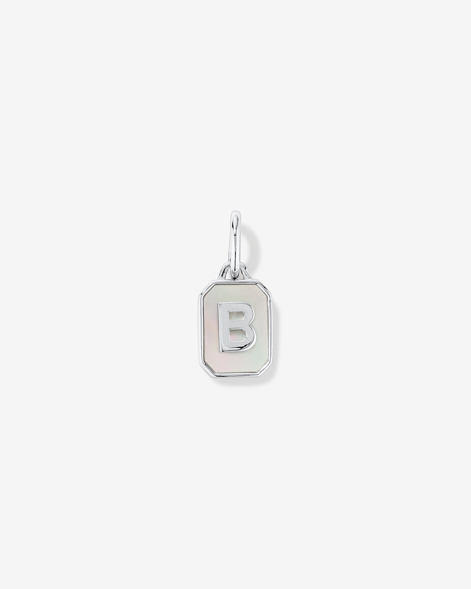 Letter B Mother of Pearl Initial Pendant in Sterling Silver