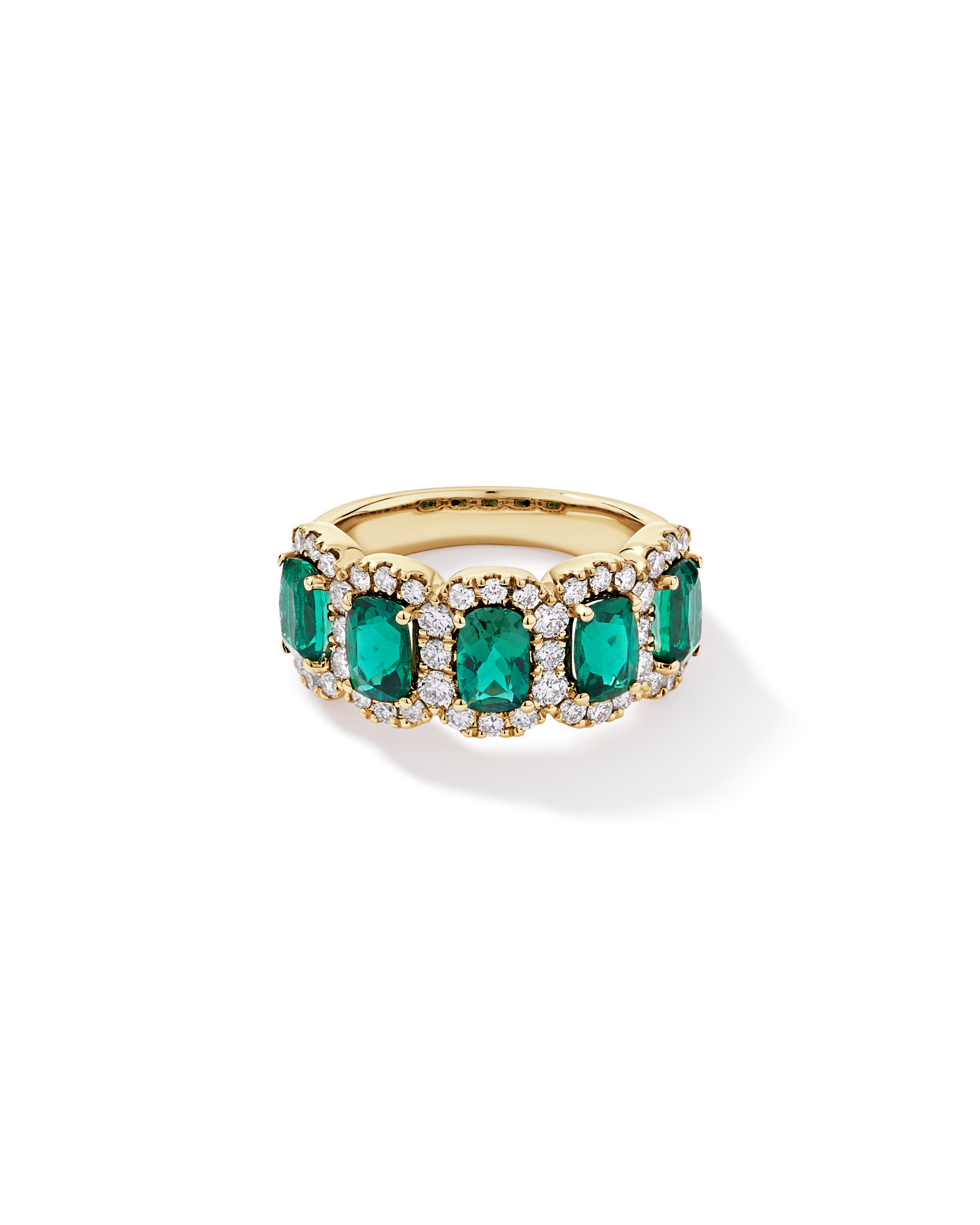 Created Emerald and 0.90 Carat TW Laboratory-Grown Diamond Ring 10kt Yellow Gold
