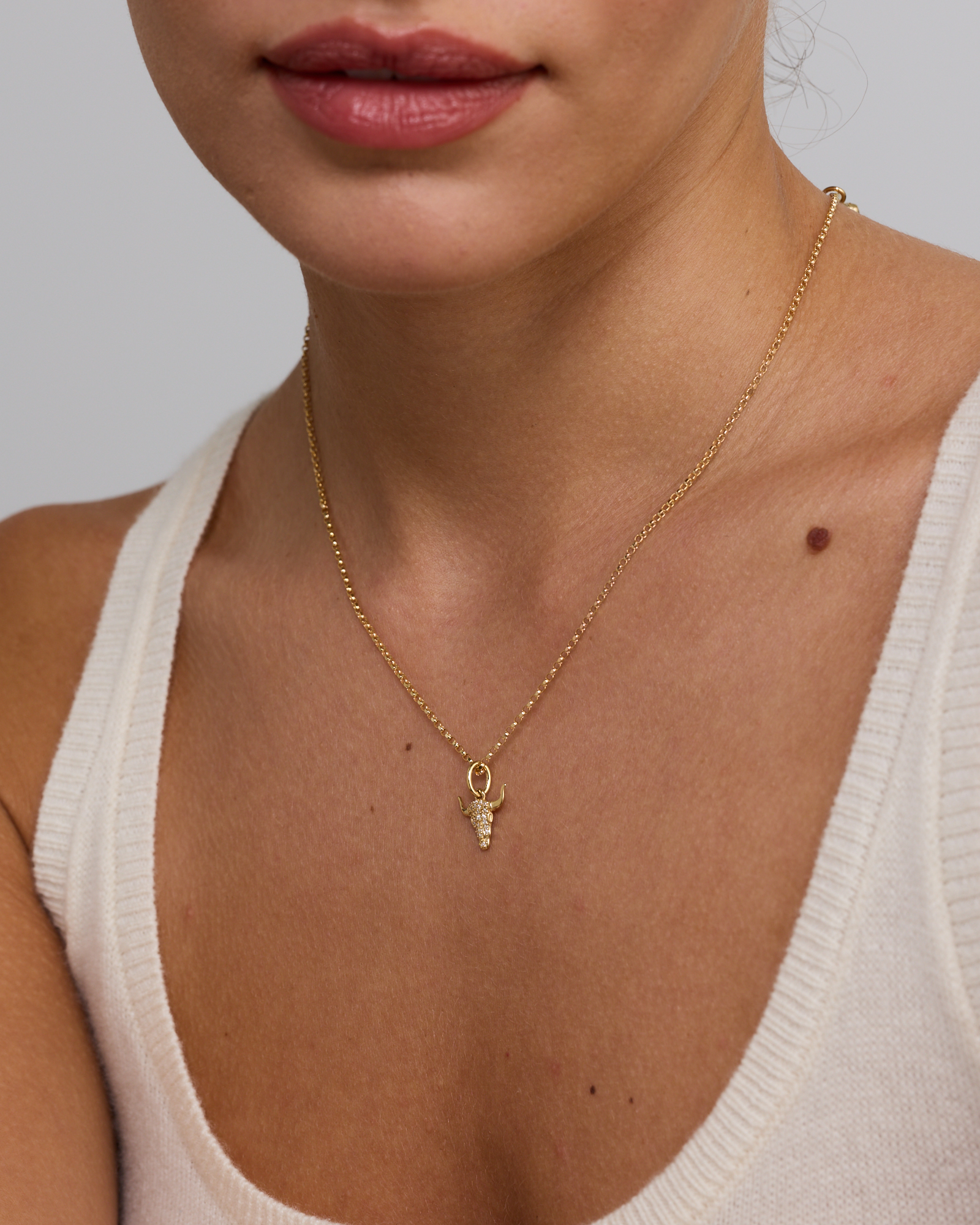 Bull Head Pendant in 18KT Yellow Gold Vermeil with Cubic Zirconia