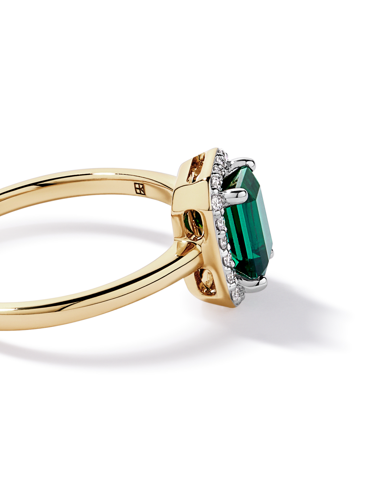 Created Emerald & 0.10 Carat TW Laboratory-Grown Diamond Halo Ring 10kt Yellow Gold and Rhodium