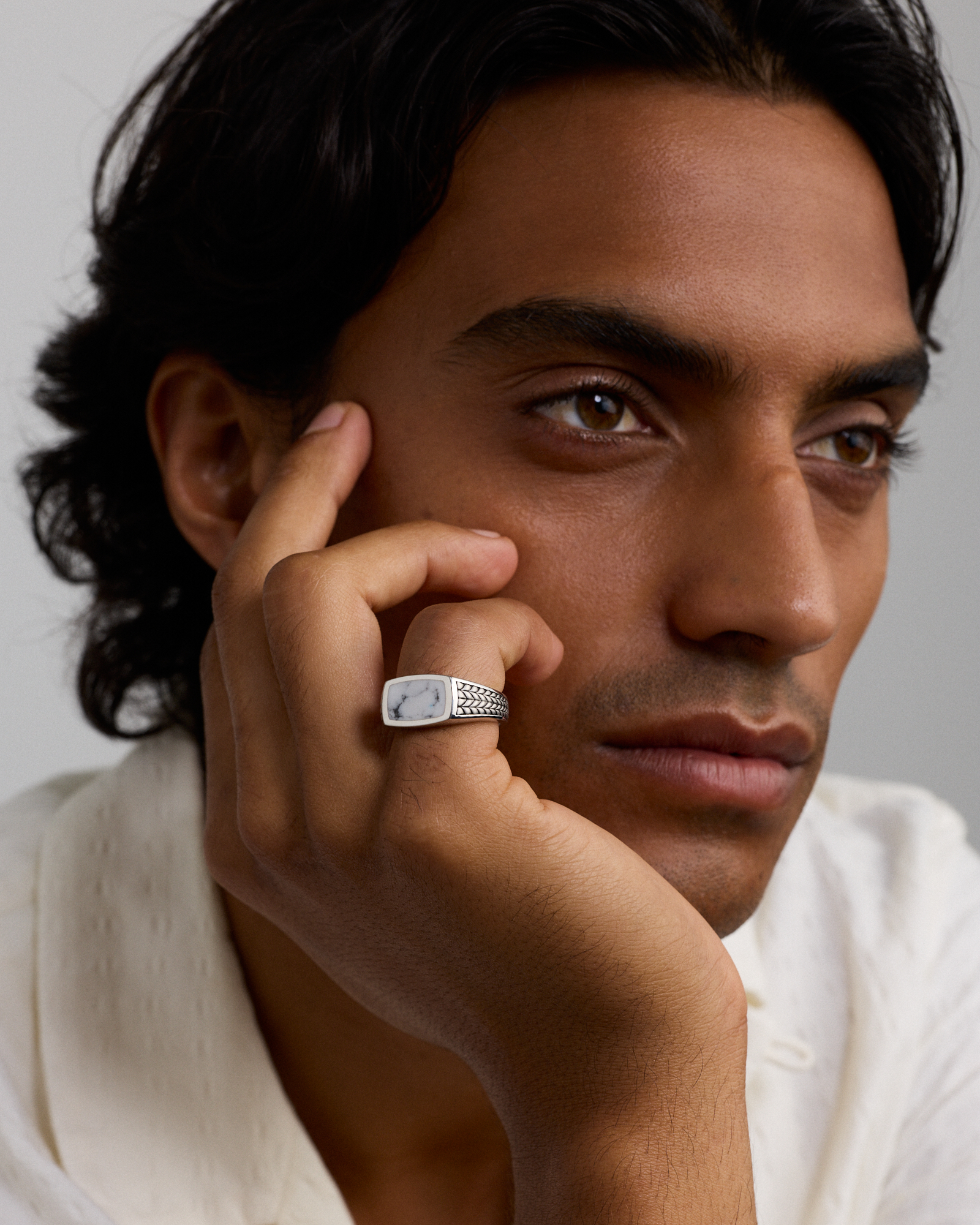 Howlite Signet Ring in Sterling Silver