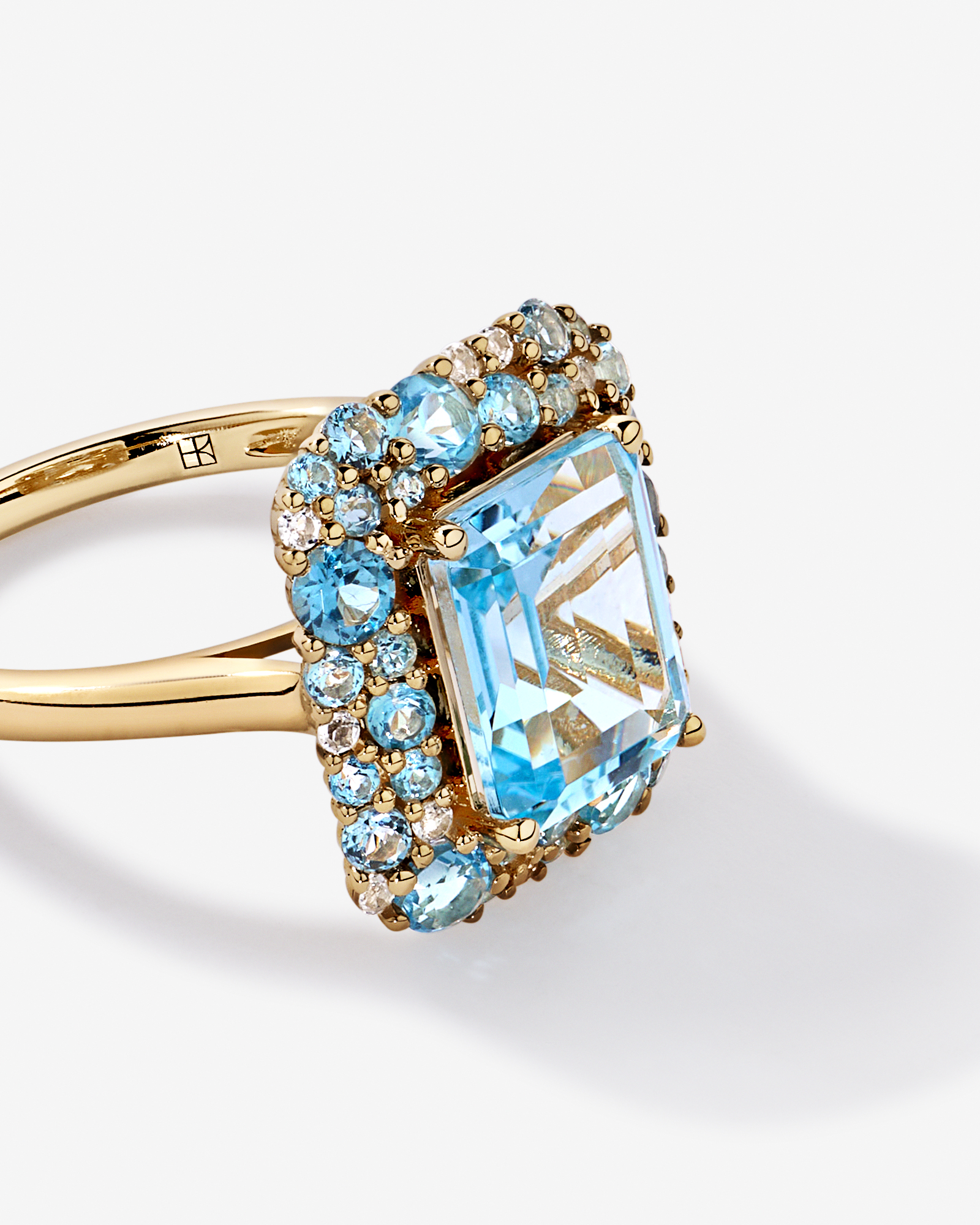 Sky Blue, London Swiss Blue & White Topaz Halo Ring 10kt Yellow Gold