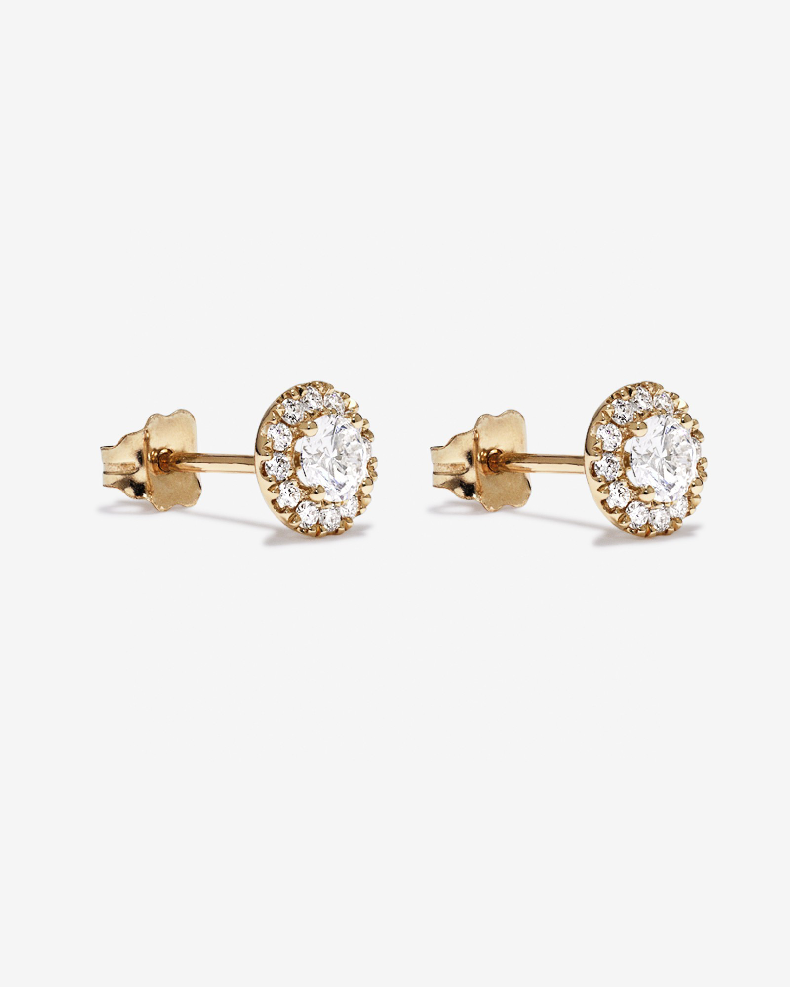 Boucles d’oreilles rondes TW Brilliant Brilliant Diamond Halo Stud de 0,50 carat en or jaune 10kt