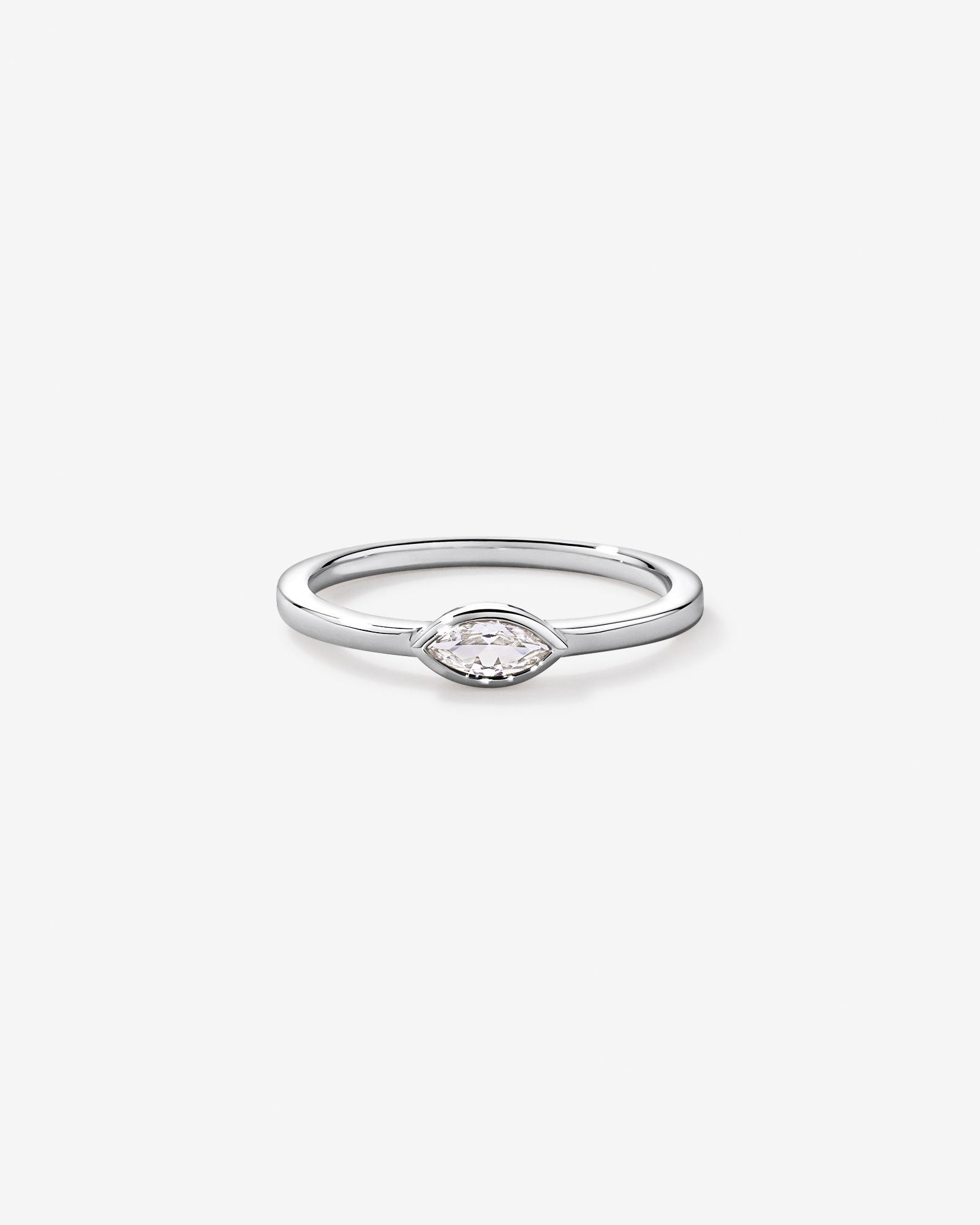 Marquise Cut White Created Sapphire East-to-West Set Bezel Ring 10kt Gold