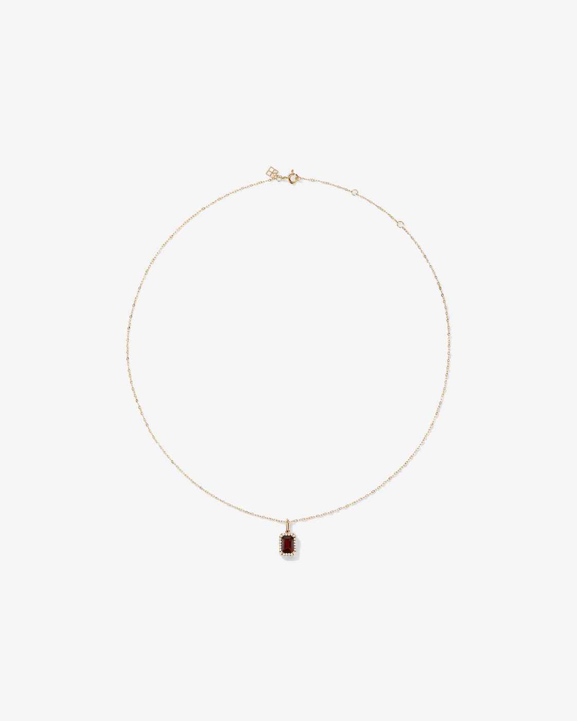 Emerald Cut Garnet and Diamond Halo Pendant with Chain in 10kt Yellow Gold