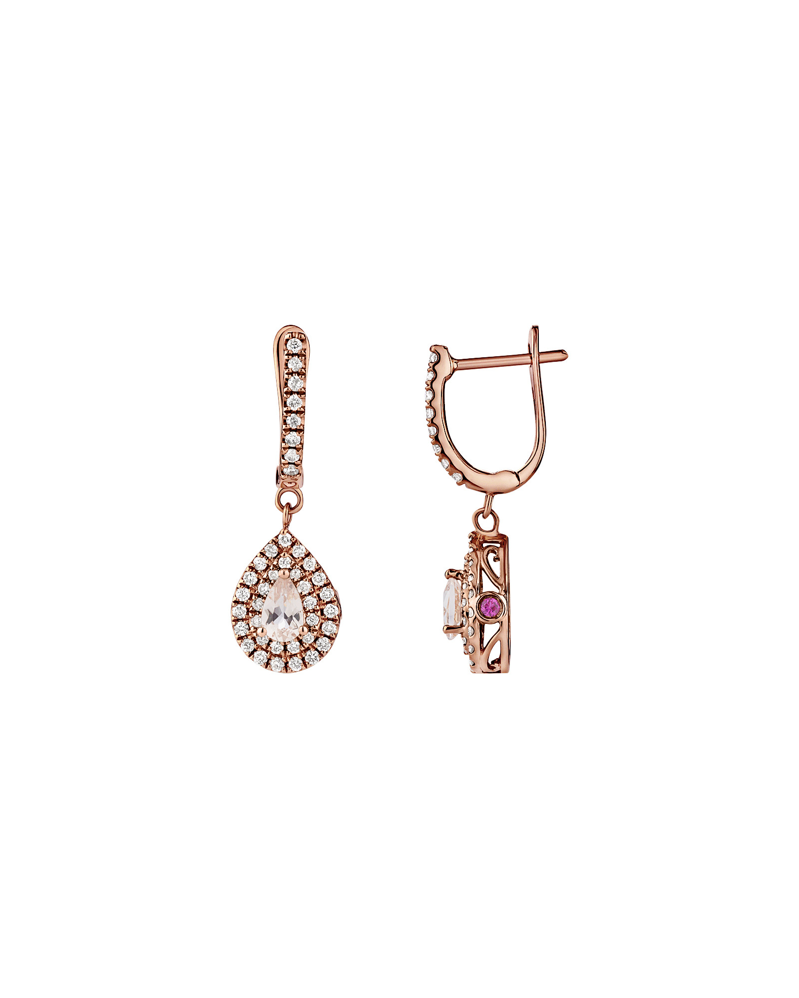 Pendants d'oreilles griffés en or rose 10 K avec diamants totalisant 0,38 ct et morganite Sir Michael Hill Designer