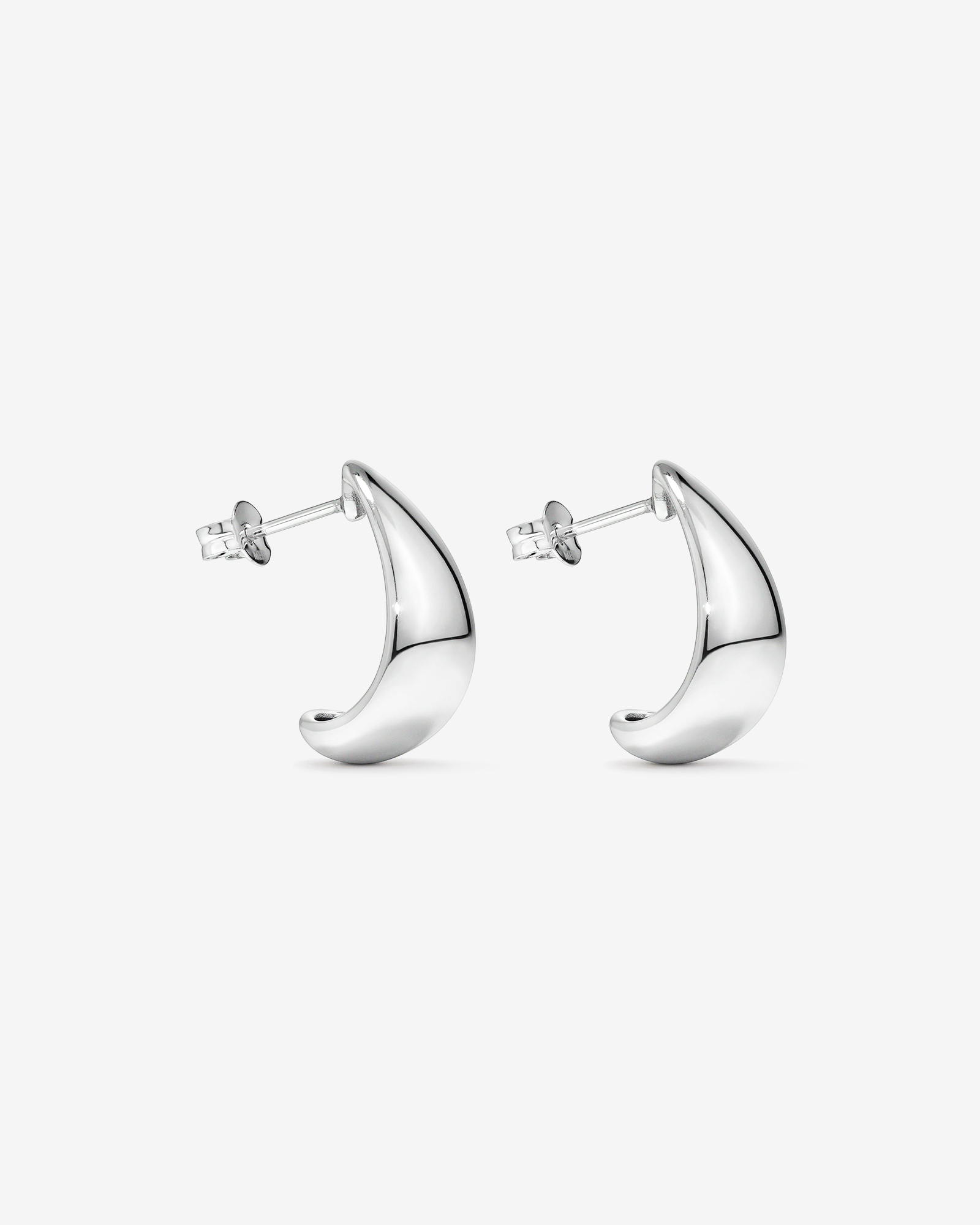 Polished Large Half Hoop Dome Stud Earrings in Sterling Silver