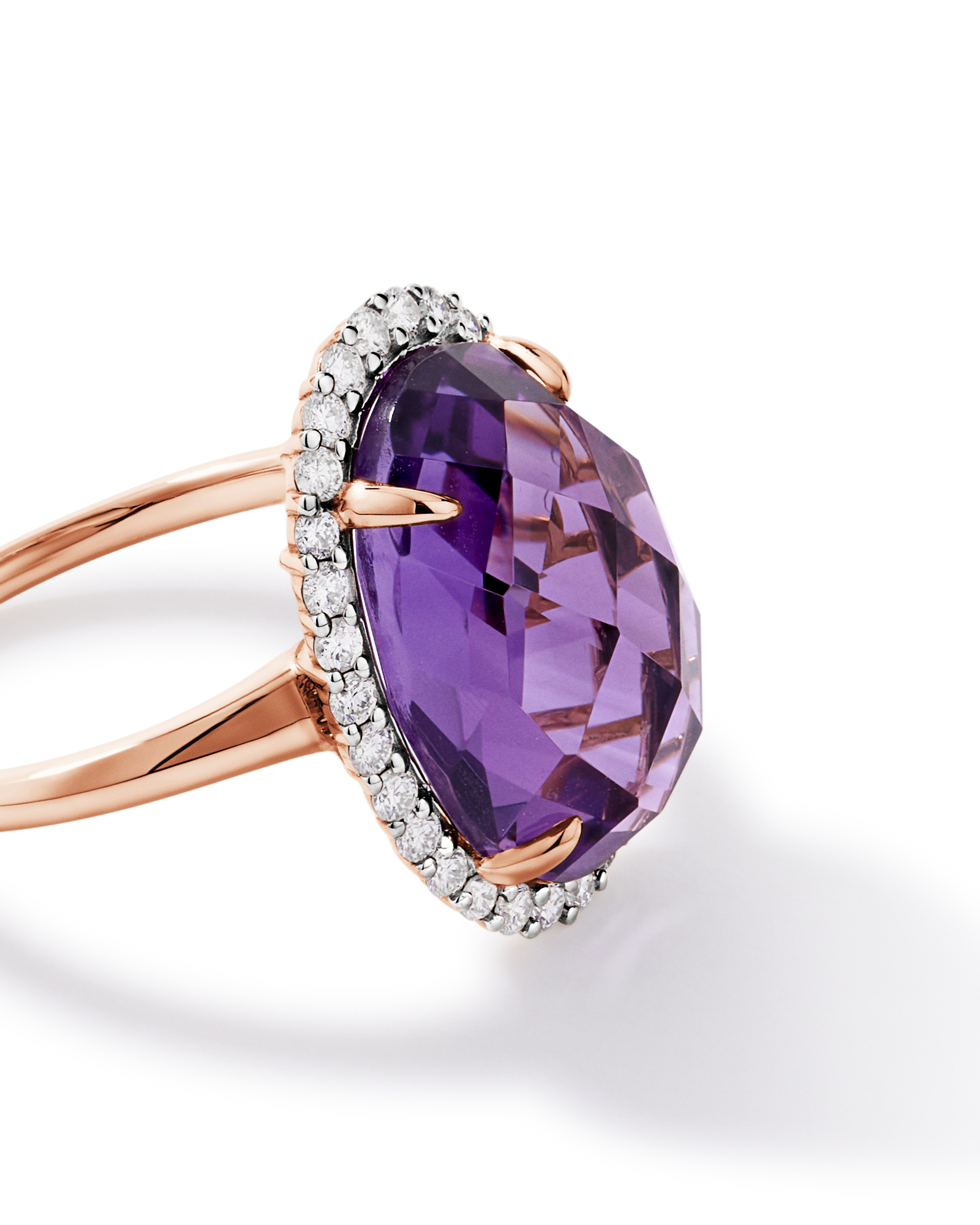 Oval Amethyst & 0.35 Carat TW Diamond Halo Ring 10kt Rose Gold with Rhodium