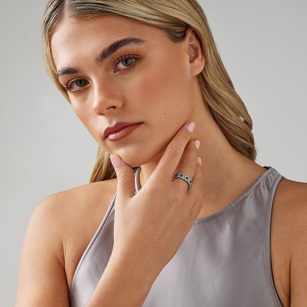 Bubble Ring with Emerald & 0.50 Carat TW of Diamonds in 14kt White Gold