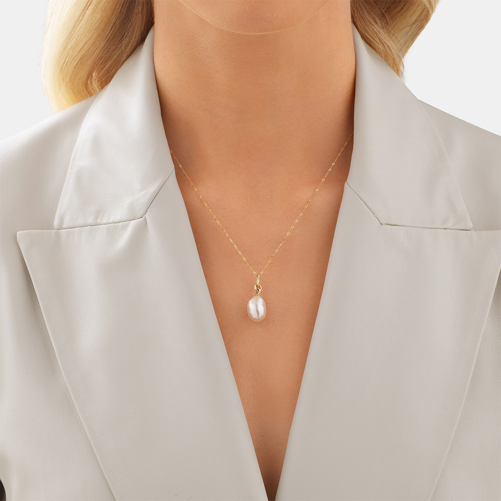 Pendentif en or jaune 10 K avec perle baroque d’eau douce de culture