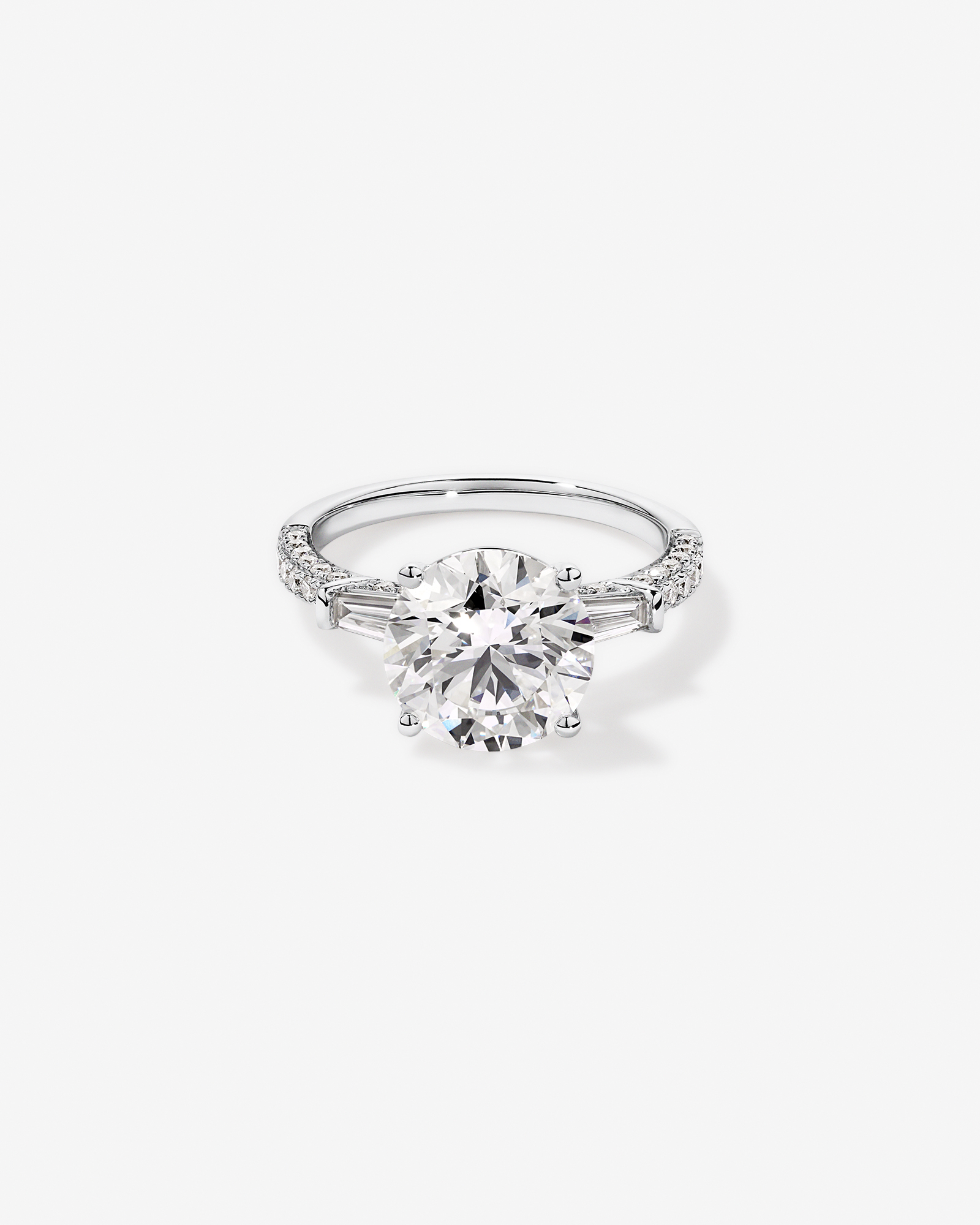 4.59 Carat TW Round Brilliant & Baguette Laboratory-Grown Diamond Engagement Ring 18kt White Gold