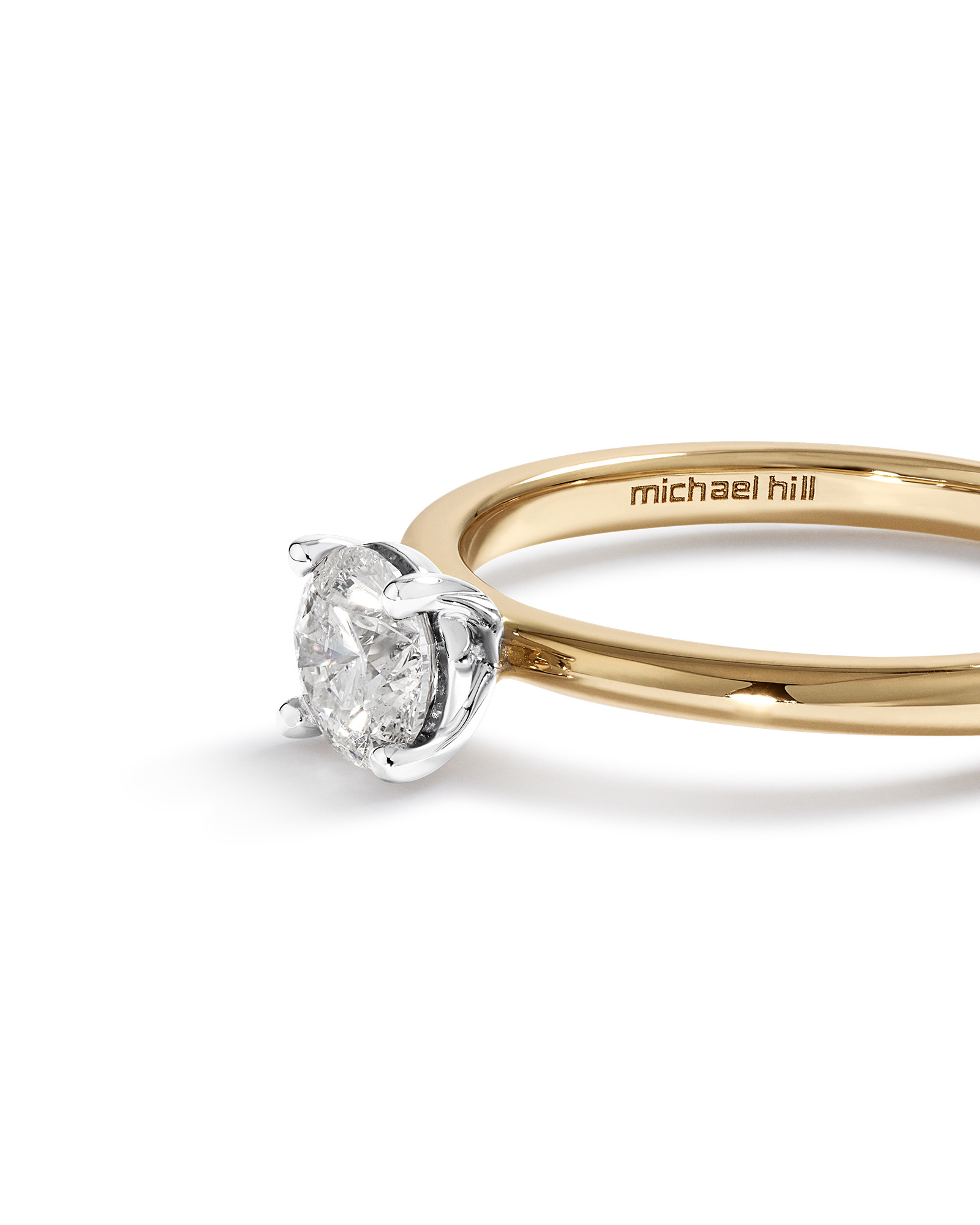 Bague de Fiançailles Solitaire en Diamant Rond Brillant 0,50 Carat TW Or Jaune et Blanc 14 kt
