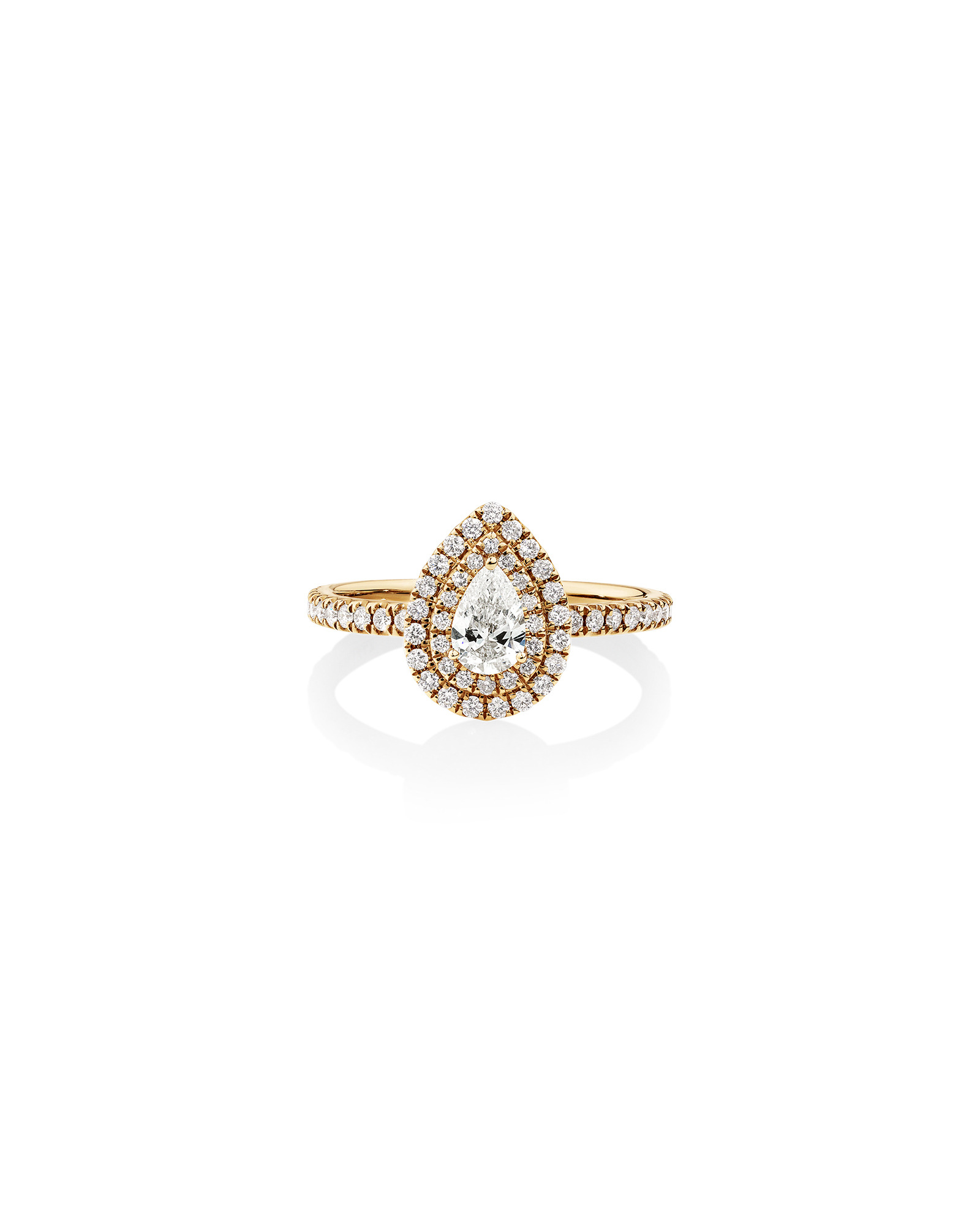 Double Halo Ring with 0.71 Carat TW of Diamonds in 18kt Yellow Gold
