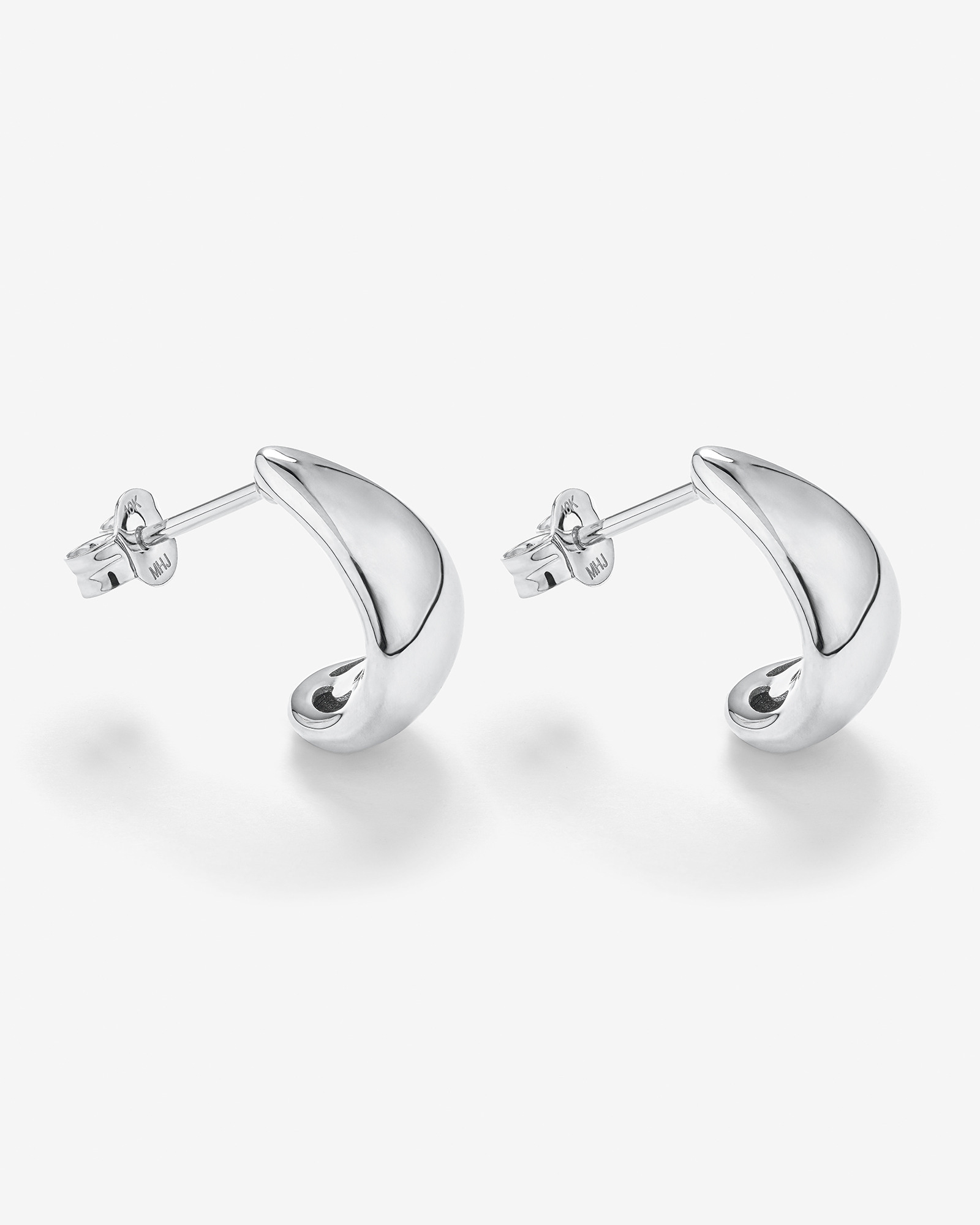 Polished Small Half Hoop Dome Stud Earrings in Sterling Silver