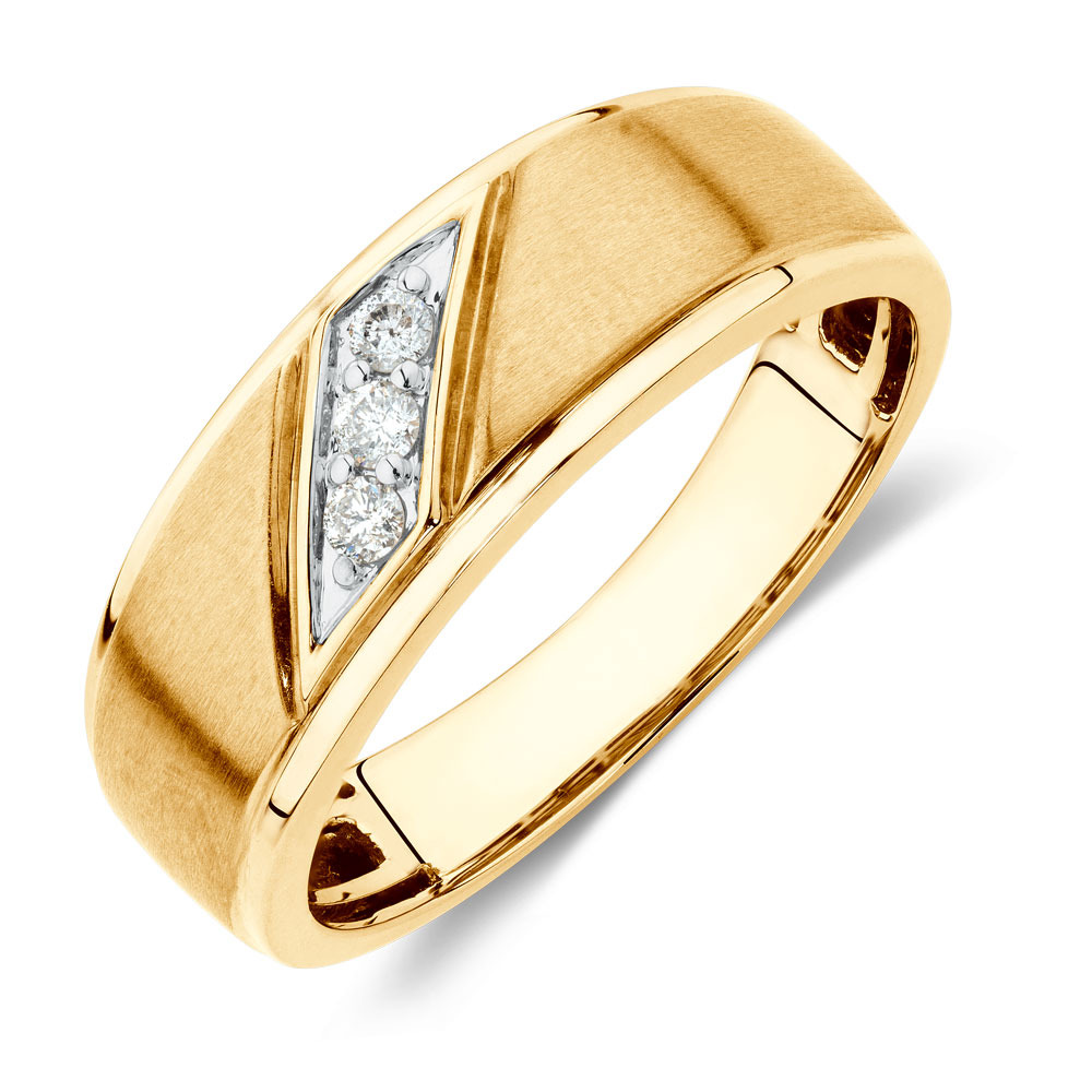 Men s Three Stone Ring with Diamonds in 10kt Yellow Gold Men s Three Stone Ring with Diamonds in 10kt Yellow Gold