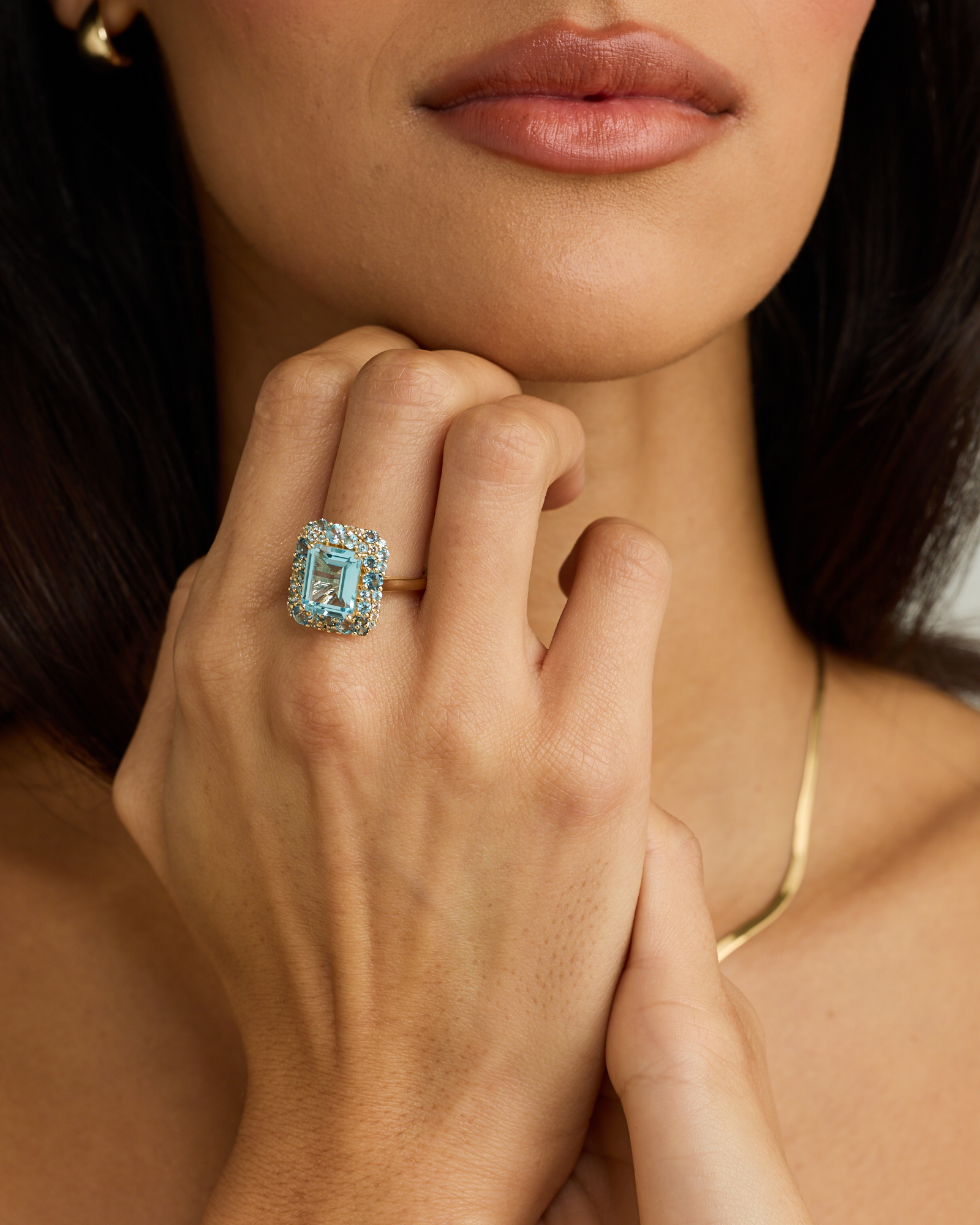 Sky Blue, London Swiss Blue & White Topaz Halo Ring 10kt Yellow Gold