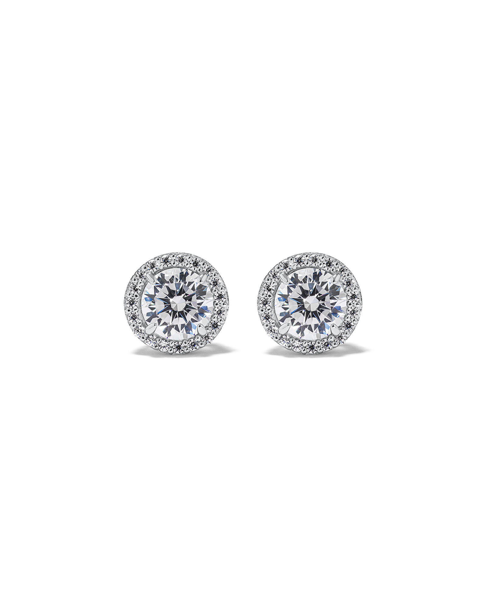 Boucles d'Oreilles Clous Halo en Zircon Cubique Rond Brillant en Argent Sterling