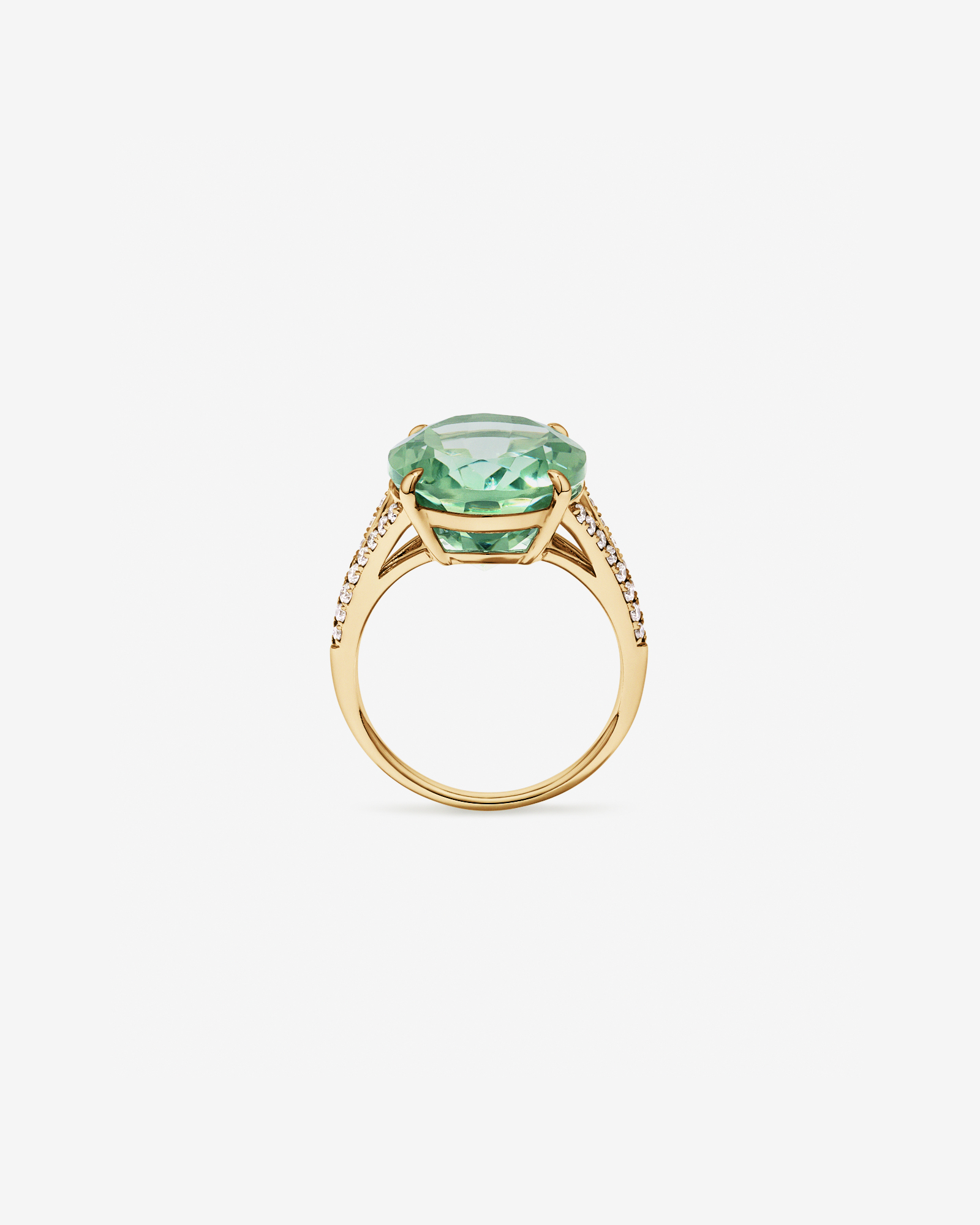 Bague ovale vert améthyste & diamant TW à tige fendue 0,33 carat en or jaune 10 carats