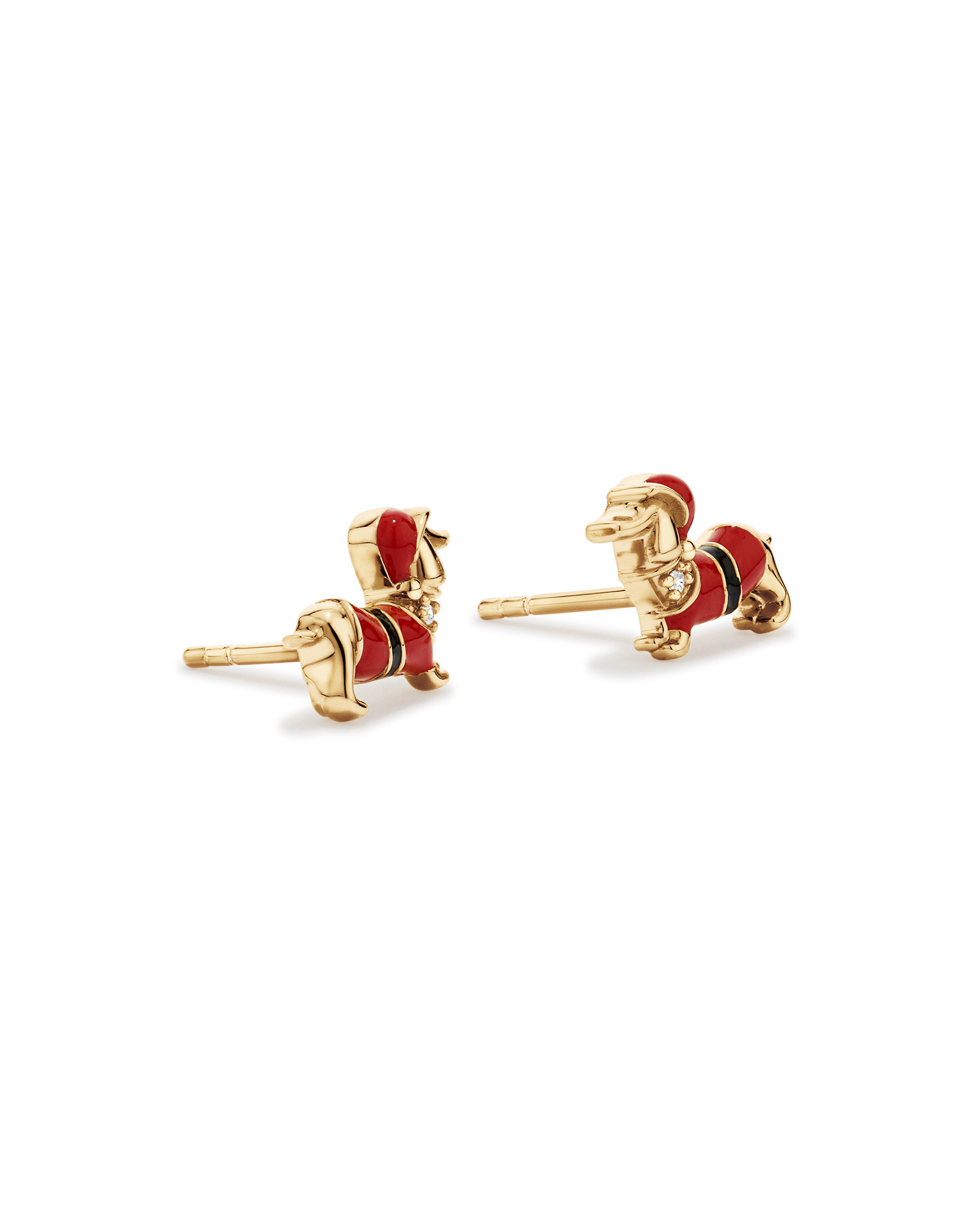 Dachshund Christmas Stud Earrings with Cubic Zirconia in 18kt Yellow Gold Vermeil