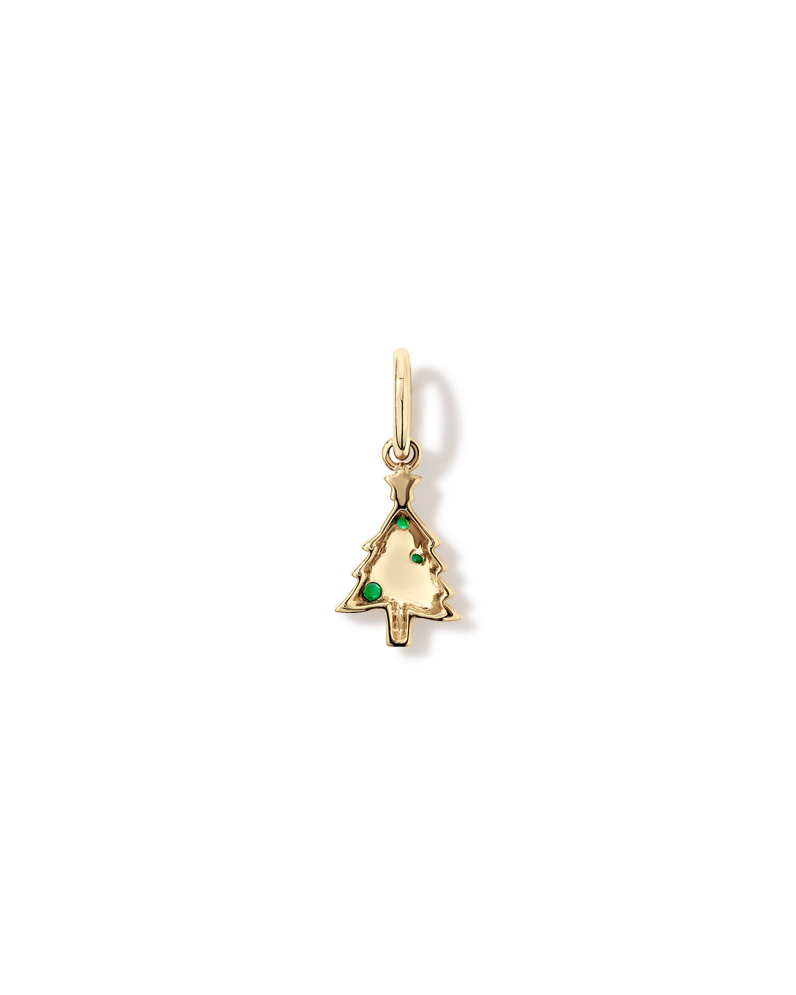 Pendentif sapin de Noël avec émeraudes créées rondes en or jaune 10 carats