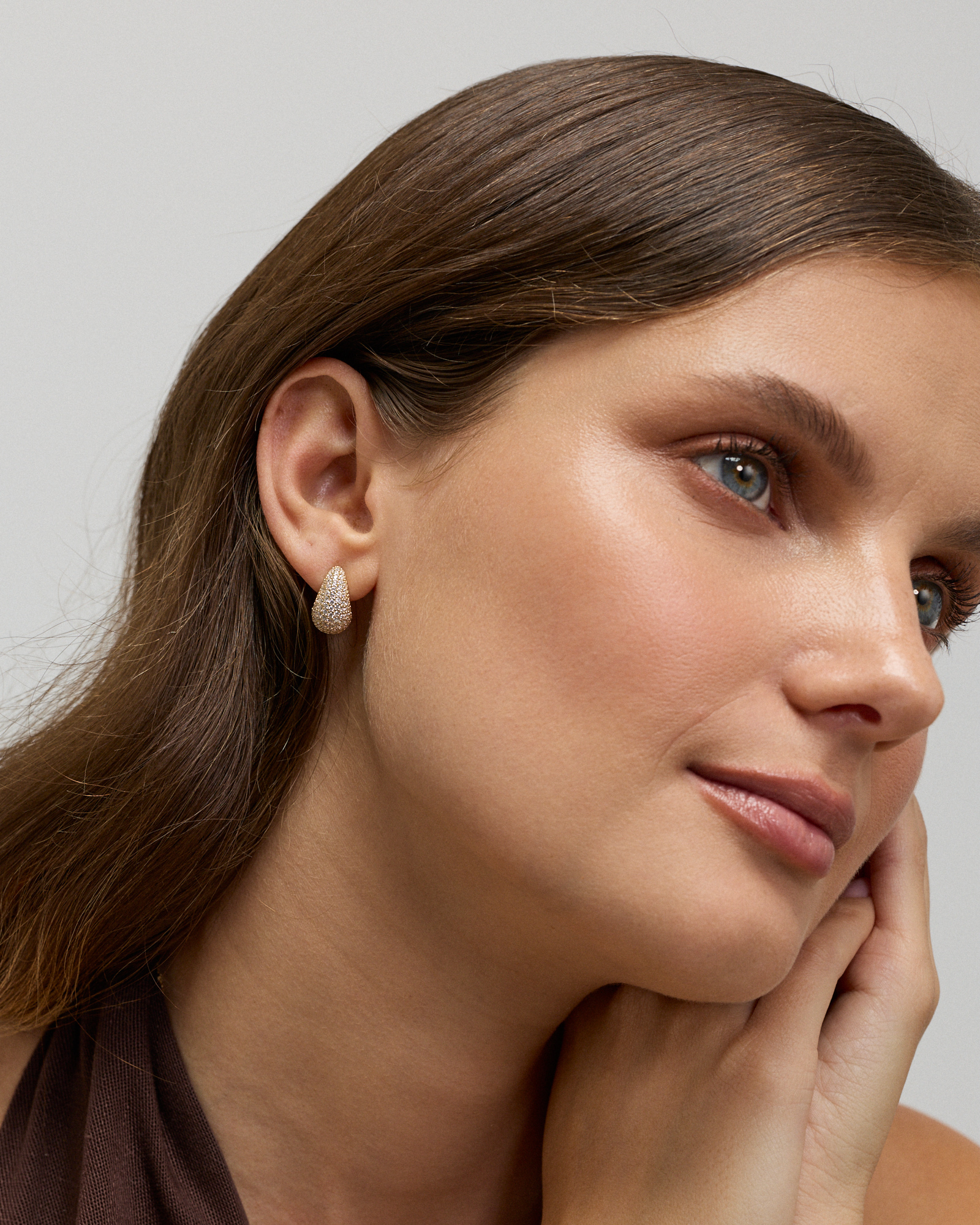 Pavé Dome Stud Earrings with Cubic Zirconia in 18kt Vermeil