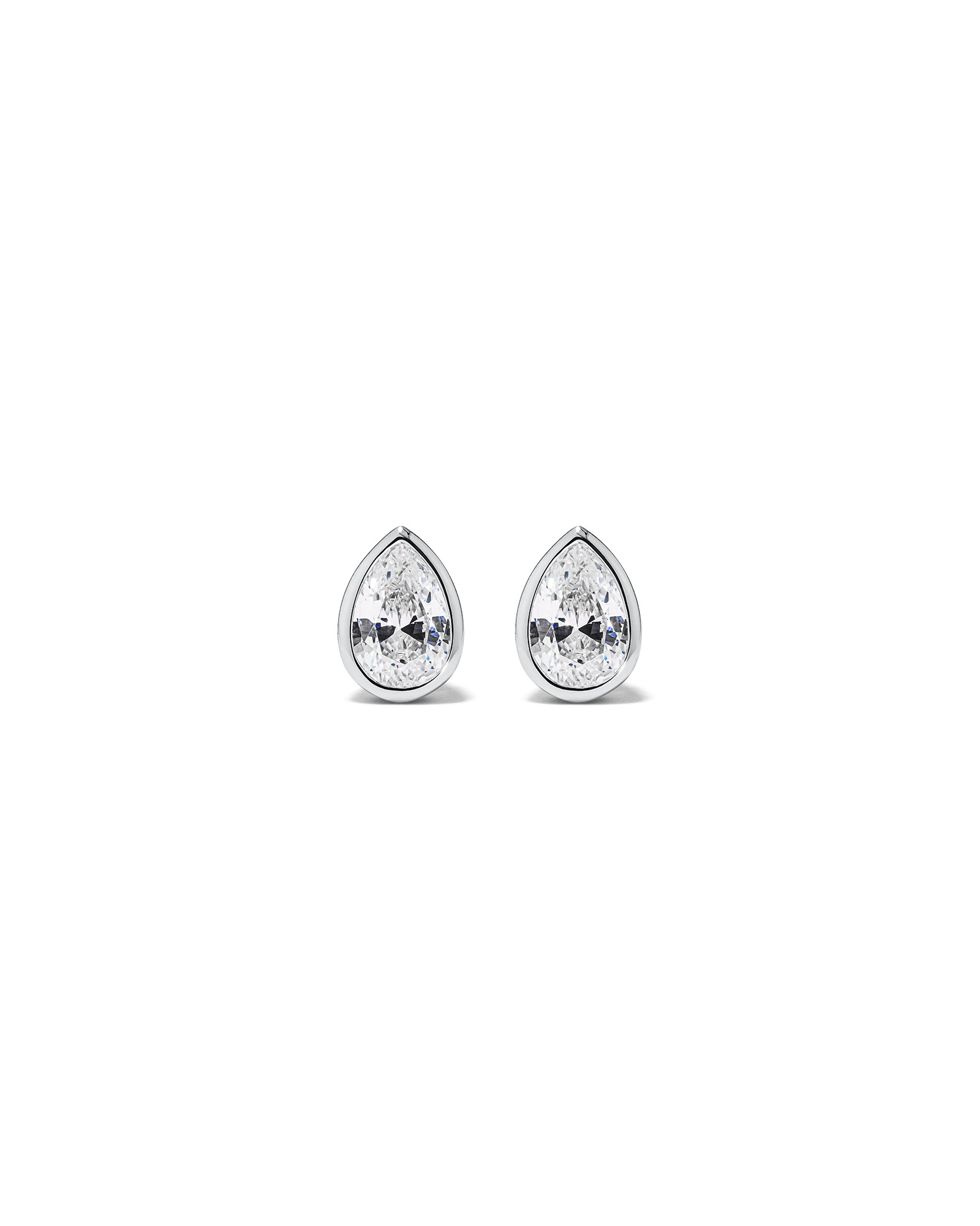 Pear Shaped Cubic Zirconia Bezel Set Stud Earrings in Sterling Silver