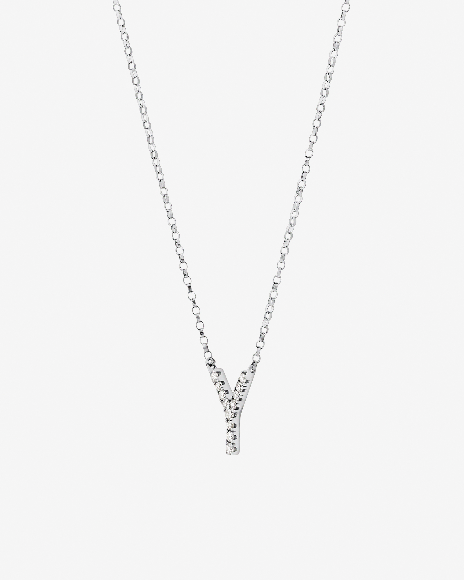 Y Initial Necklace with 0.10 Carat TW of Diamonds in 10kt White Gold