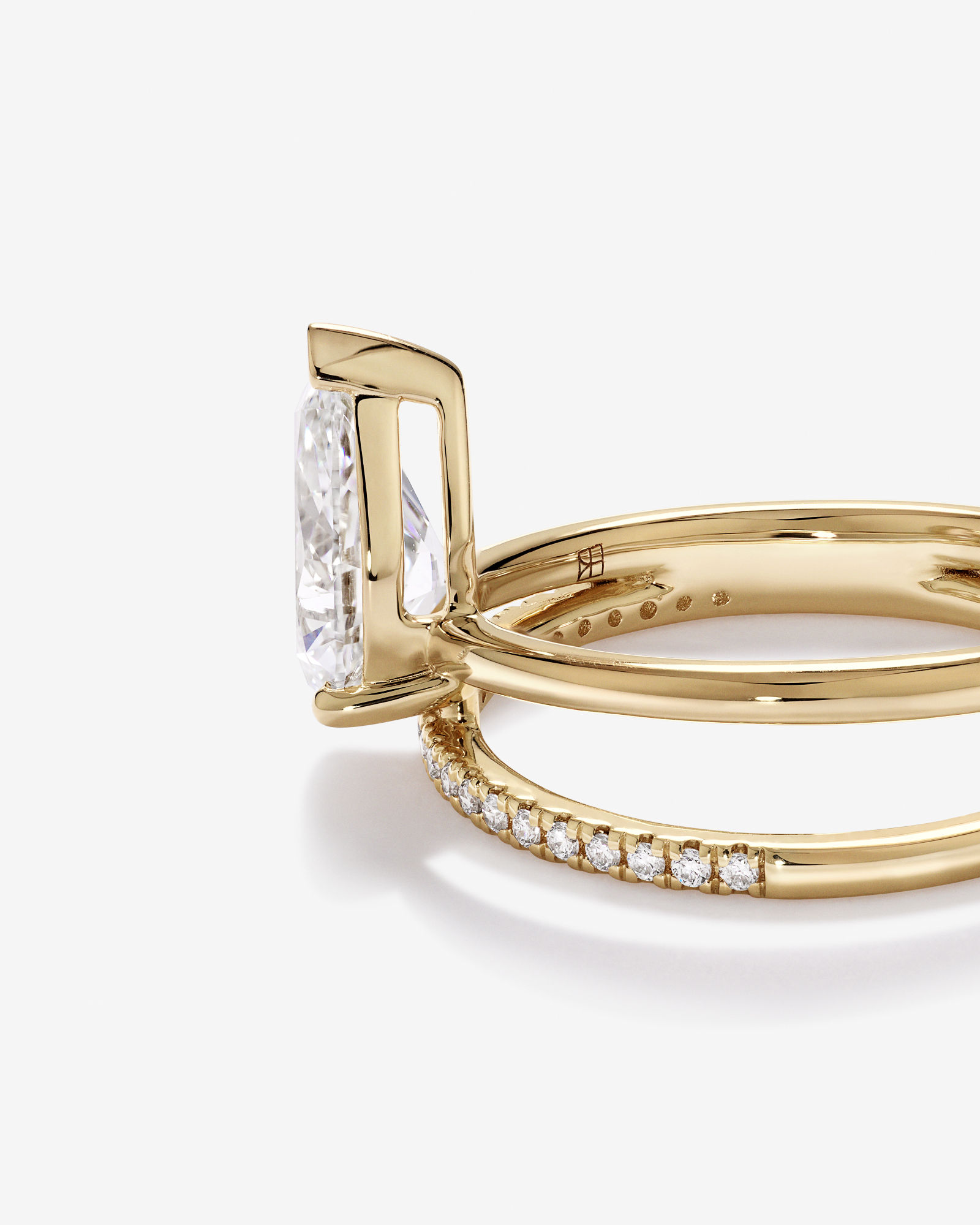 1.87 Carat TW Pear Cut Lab-Grown Diamond Double Band Engagement Ring in 14kt Yellow Gold
