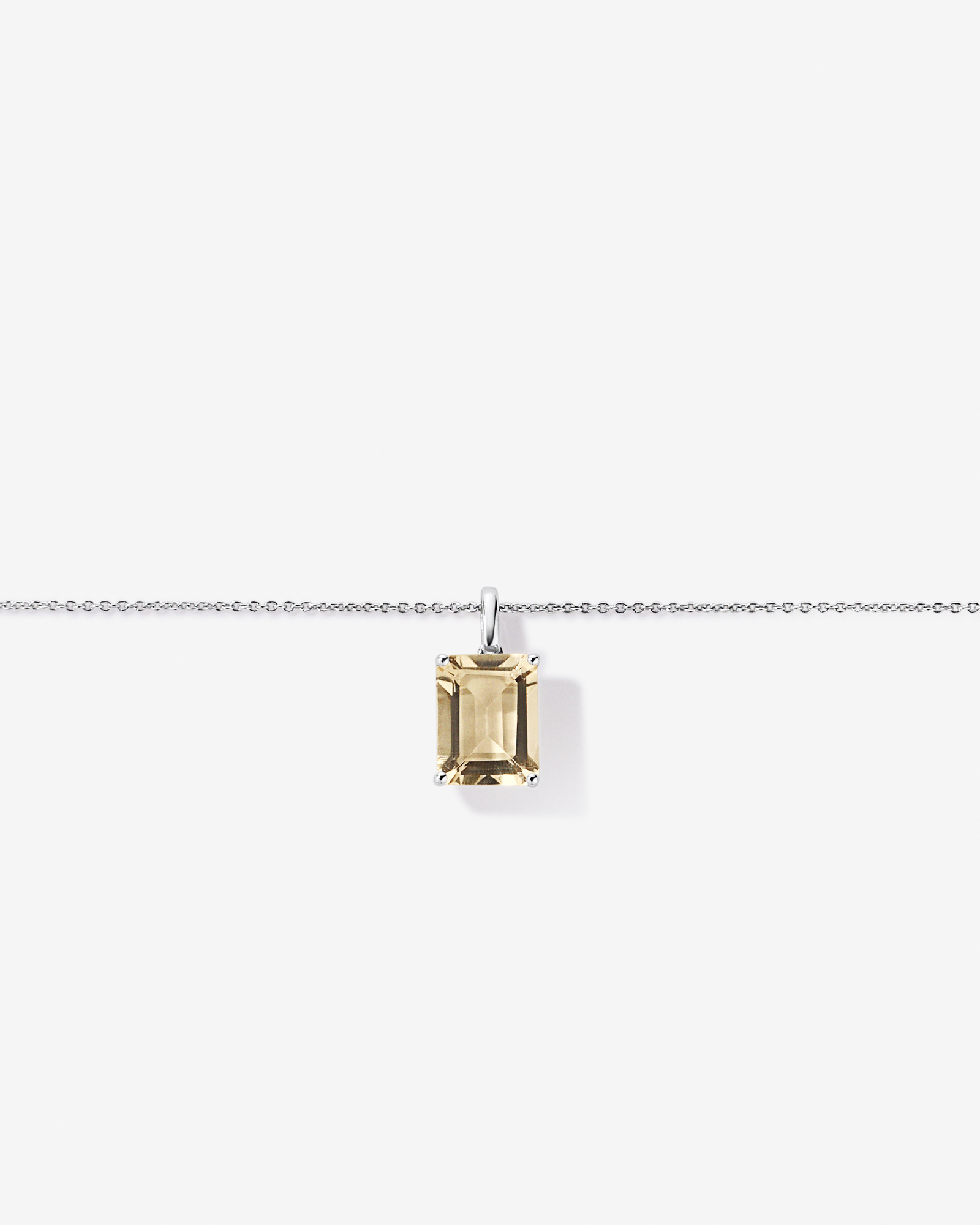 Emerald Cut Soft Champagne Citrine Pendant with Chain in Sterling Silver