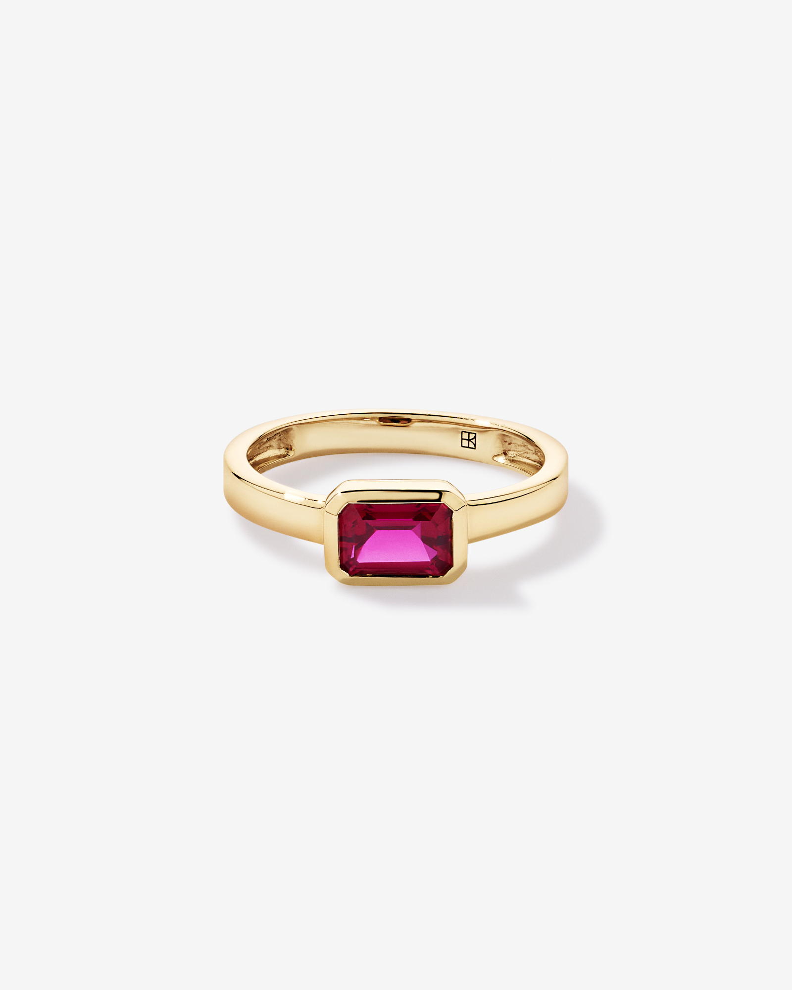 Created Ruby Bezel Ring 10kt Yellow Gold