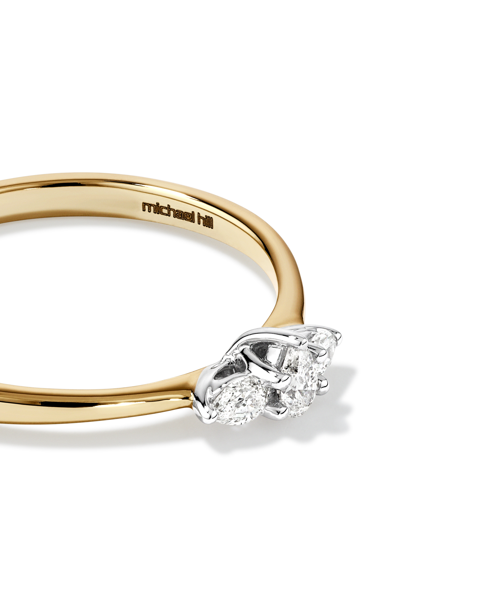 0.15 Carat TW Three Stone Pear Cut Diamond Promise Ring in 10kt Yellow & White Gold