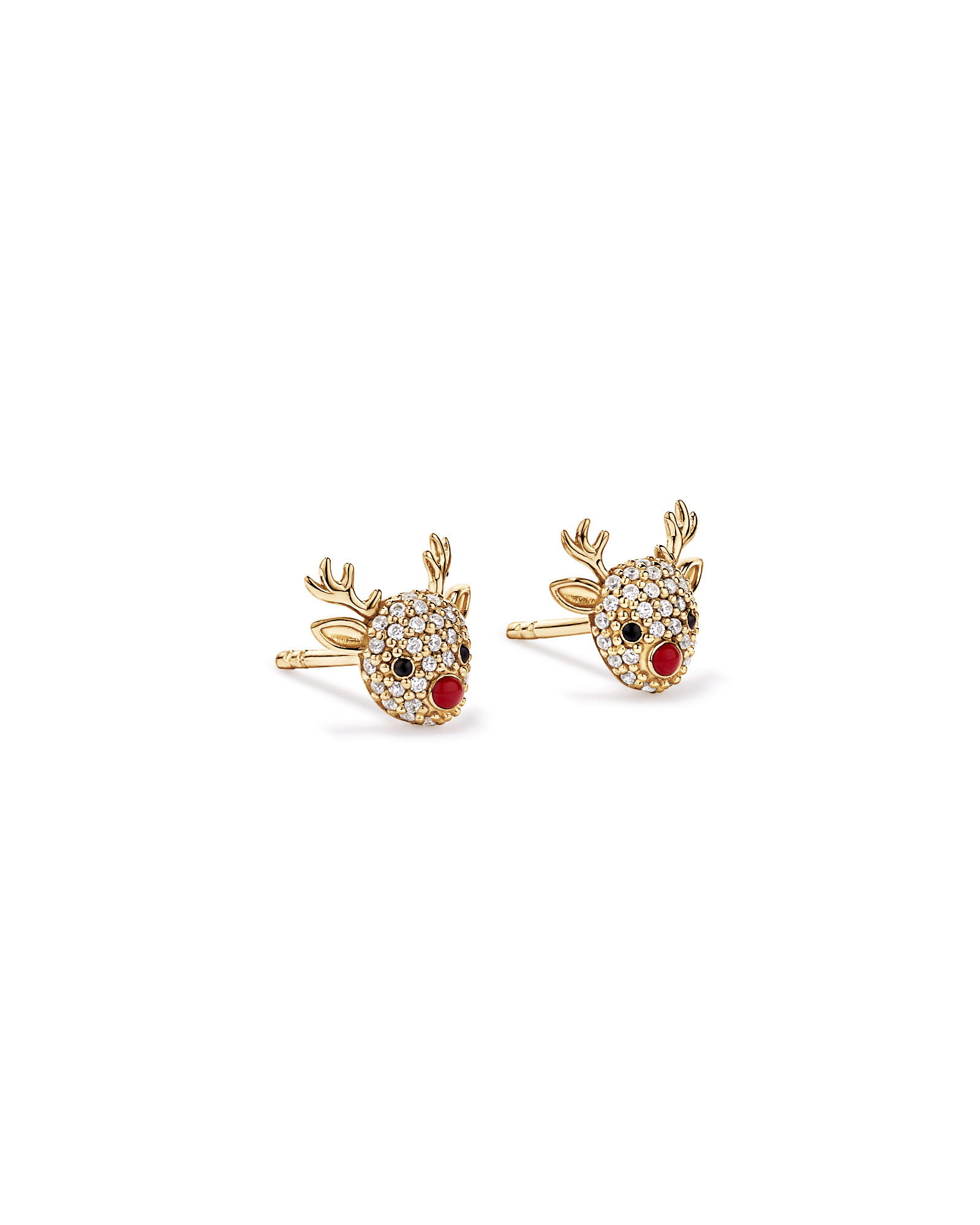Christmas Reindeer Stud with Cubic Zirconia Earrings in 18kt Yellow Gold Vermeil