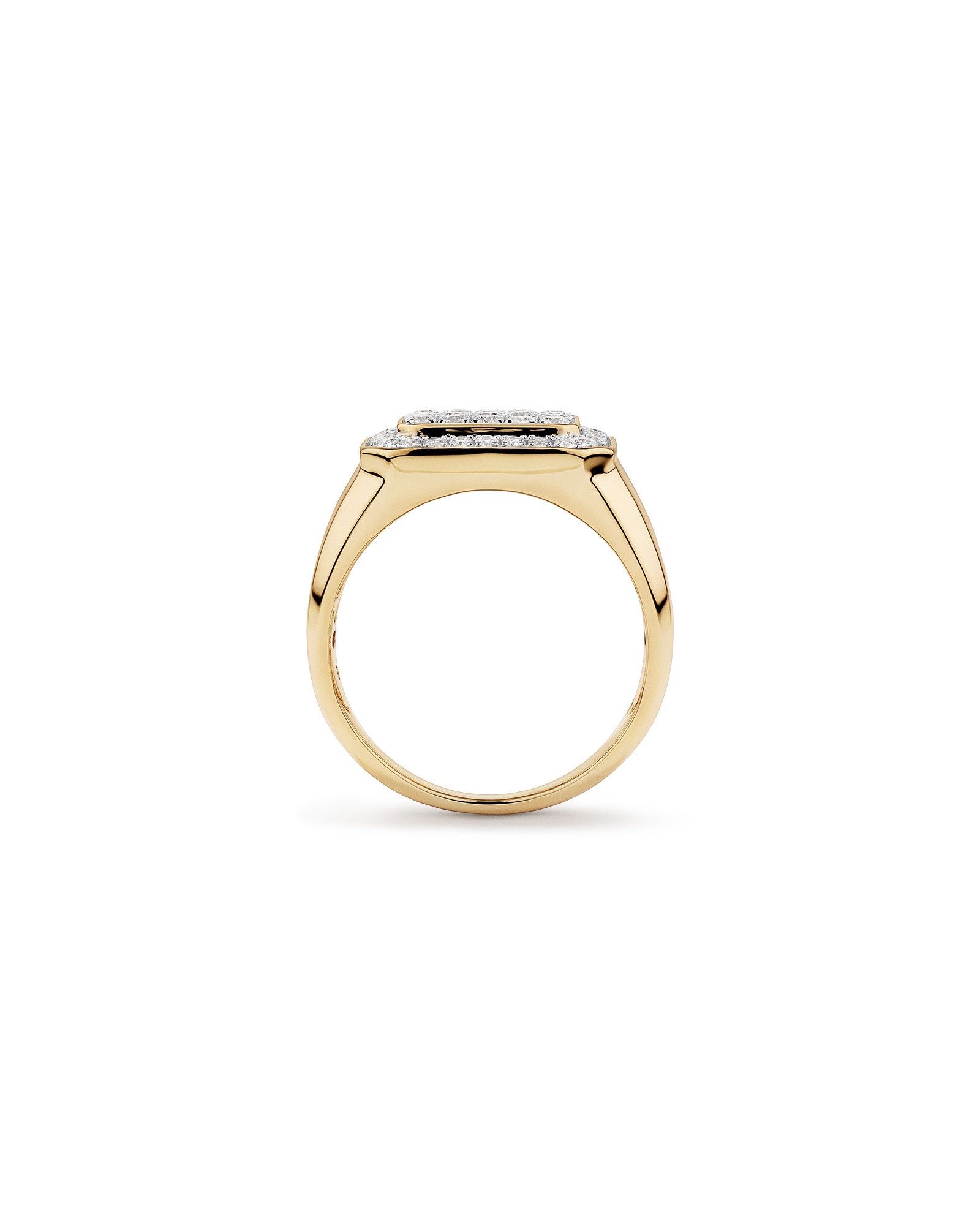 1.00 Carat TW Round Brilliant Diamond Pave Men's Signet Ring in 10kt Yellow Gold