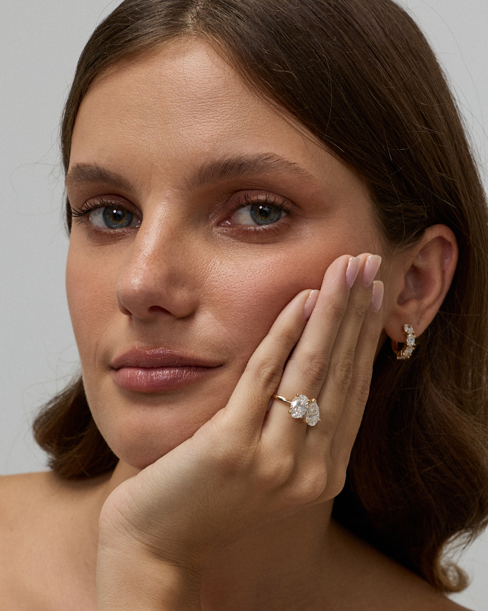 3.00TW Pear and Oval Laboratory-Grown Diamond Two Stone Engagement Ring 14kt Yellow Gold