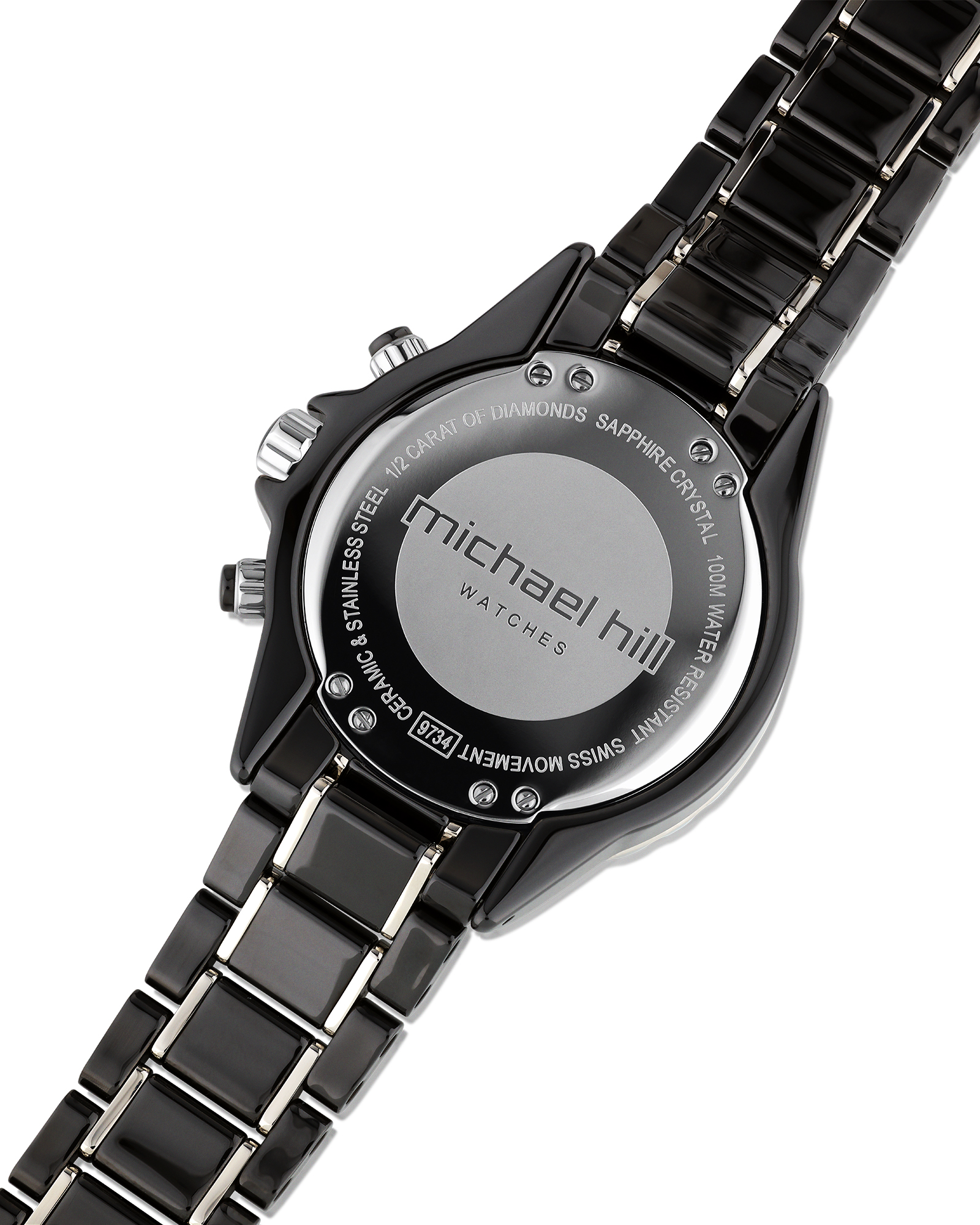 Unisex Chronograph Watch with 1/2 Carat TW of Diamonds in Black Ceramic & Stainless Steel