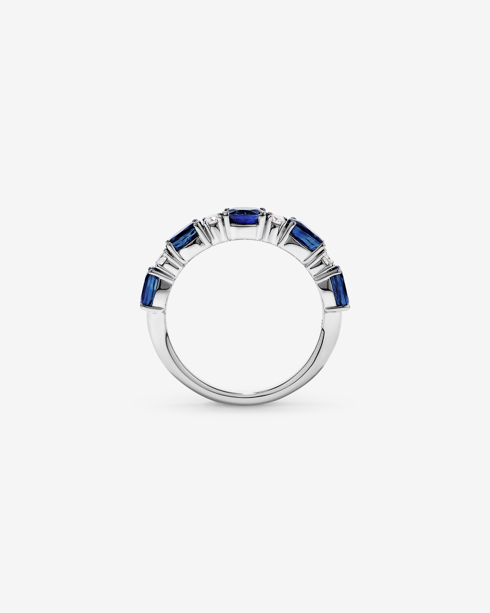 Australian Sapphire & 0.12 Carat TW Diamond Alternating Ring 10kt Gold